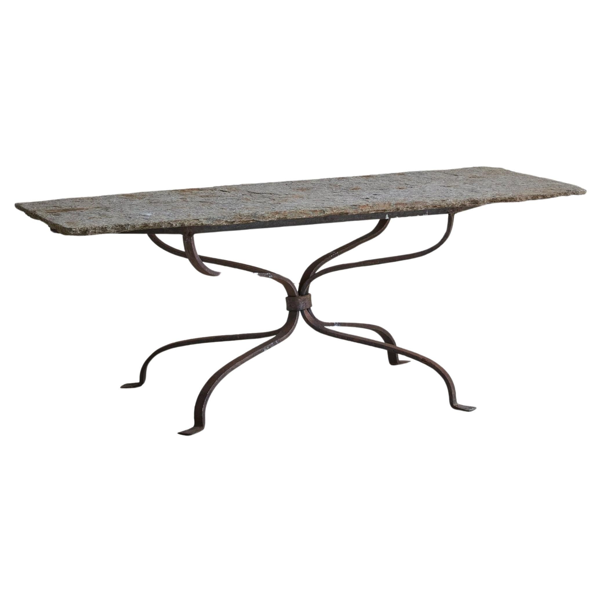 Brutalist Iron Coffee Table with Slate Top, France 1970s For Sale