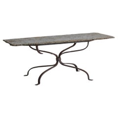 Vintage Brutalist Iron Coffee Table with Slate Top, France 1970s