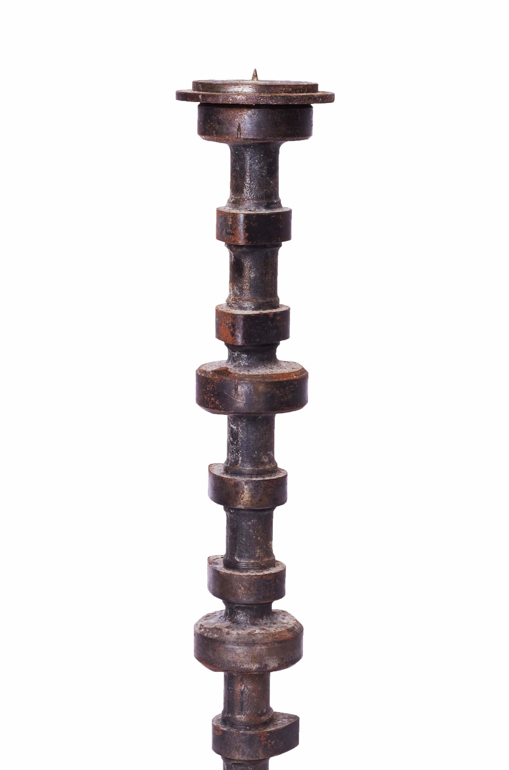 Indonesian Brutalist Iron Gear Candleholder For Sale