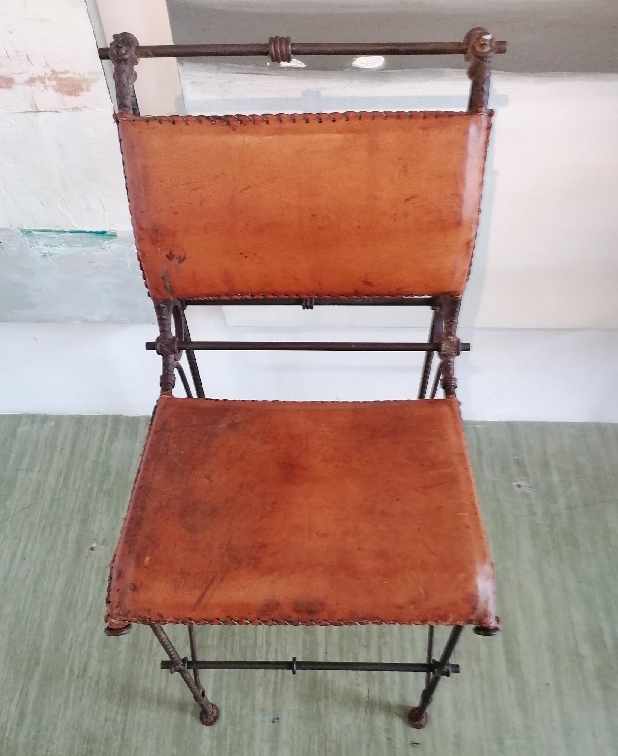 Brutalist iron & hide leather bar stools by Ilana Goor, 1970s. Three available For Sale 7