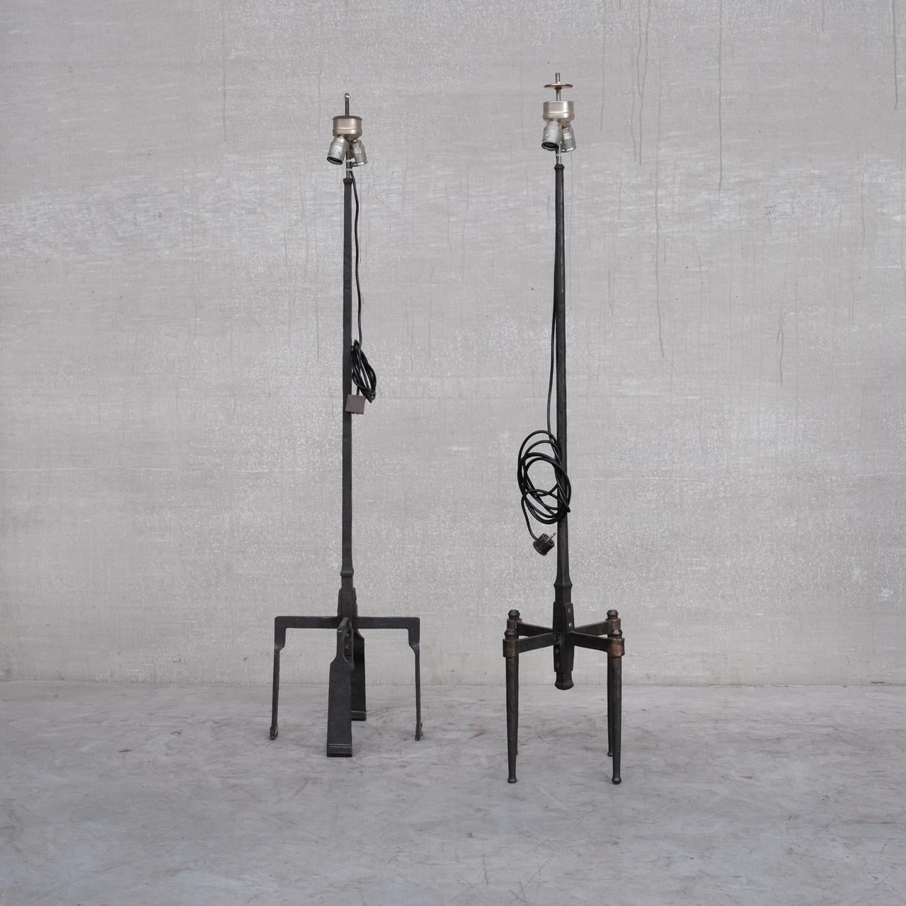 Brutalist Iron Mid-Century Floor and Table Lamp Set '4' For Sale 2