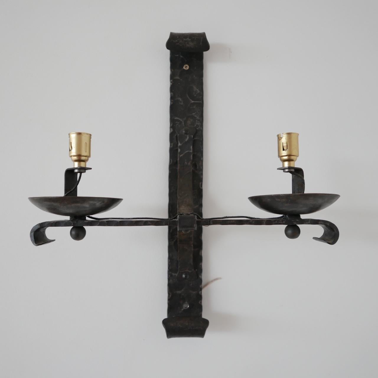 Brutalist Iron Mid-Century French Double Arm Wall Lights '2' For Sale 4