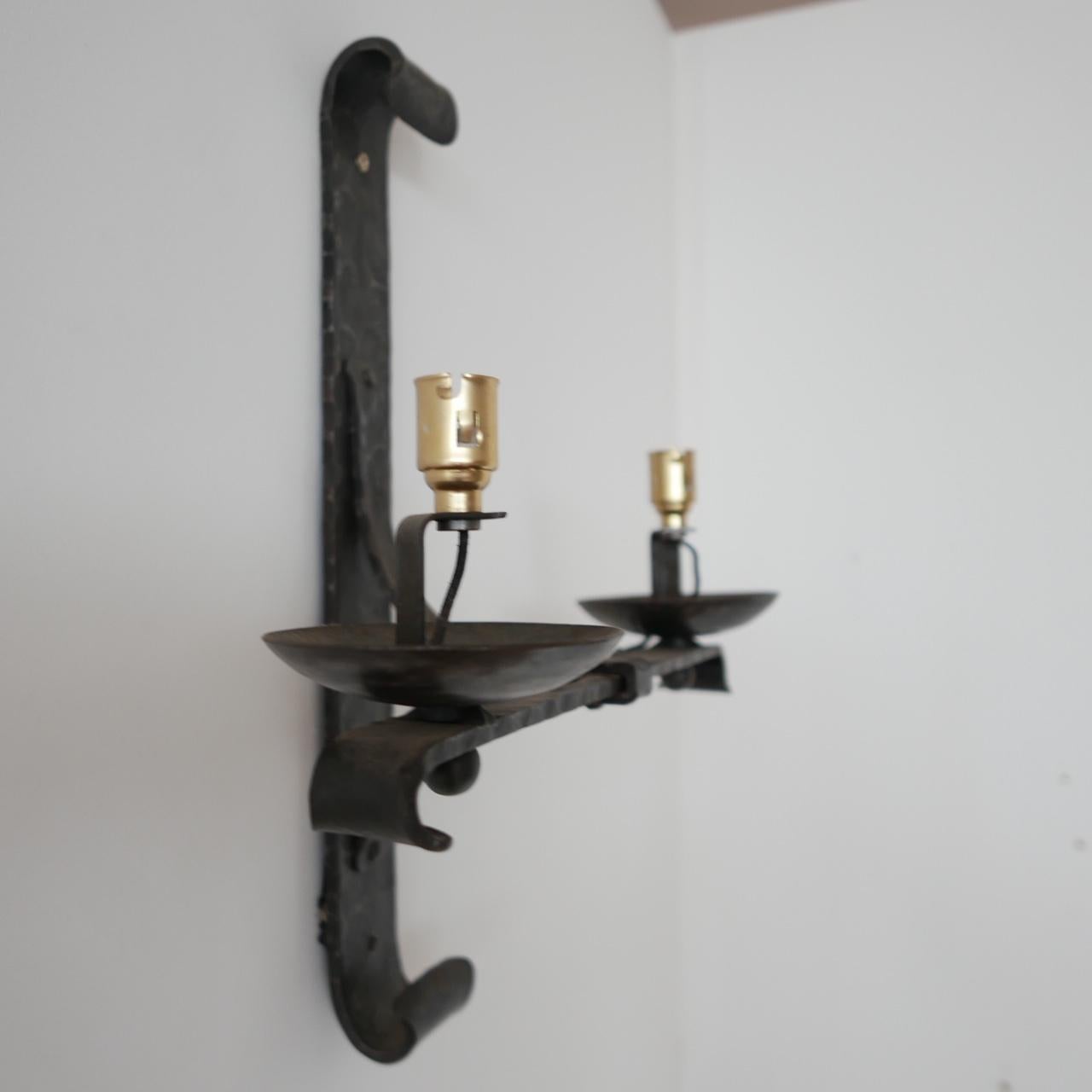 Brutalist Iron Mid-Century French Double Arm Wall Lights '2' For Sale 5