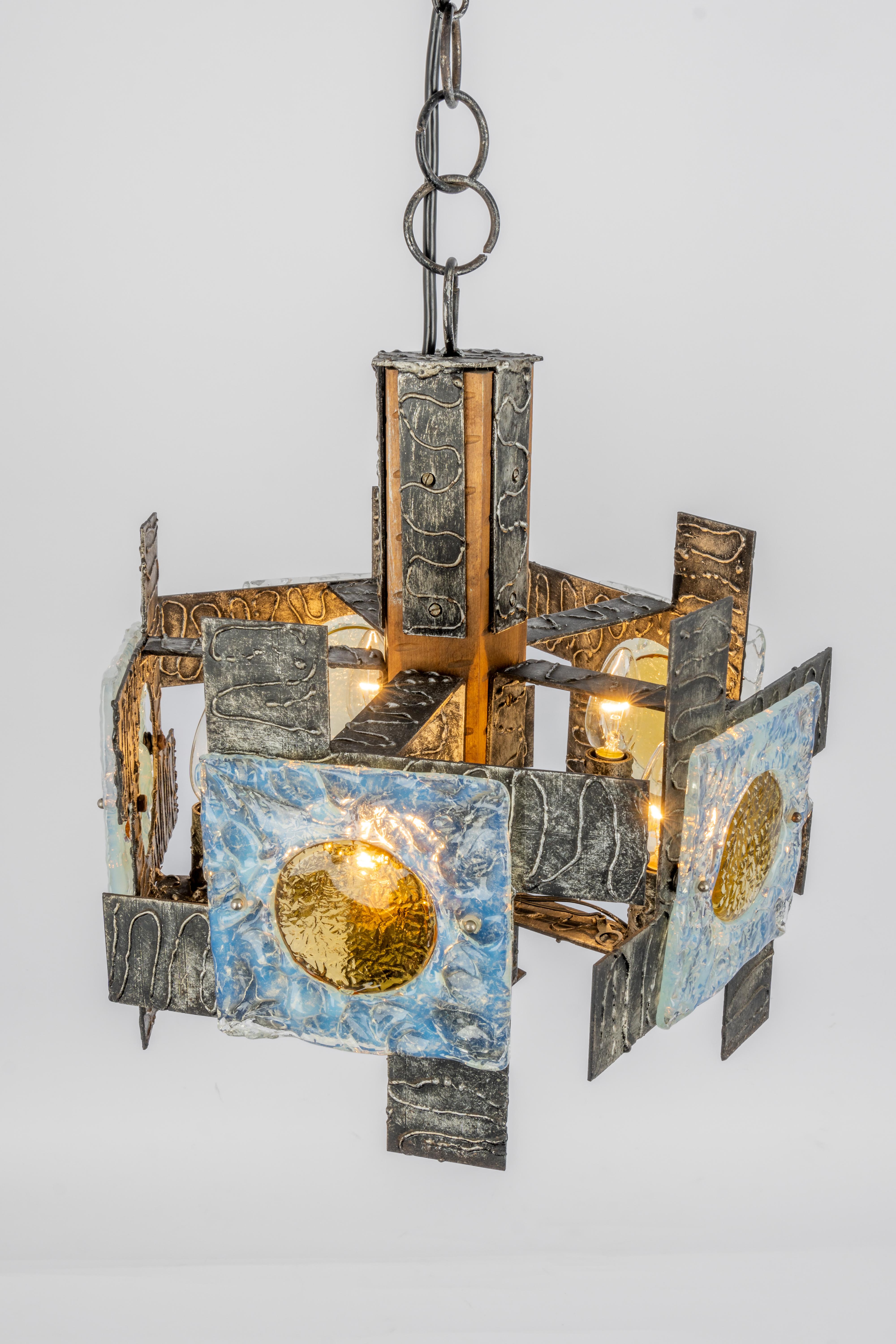 Brutalist Iron Murano Glass Pendant, Italy, 1970s For Sale 3