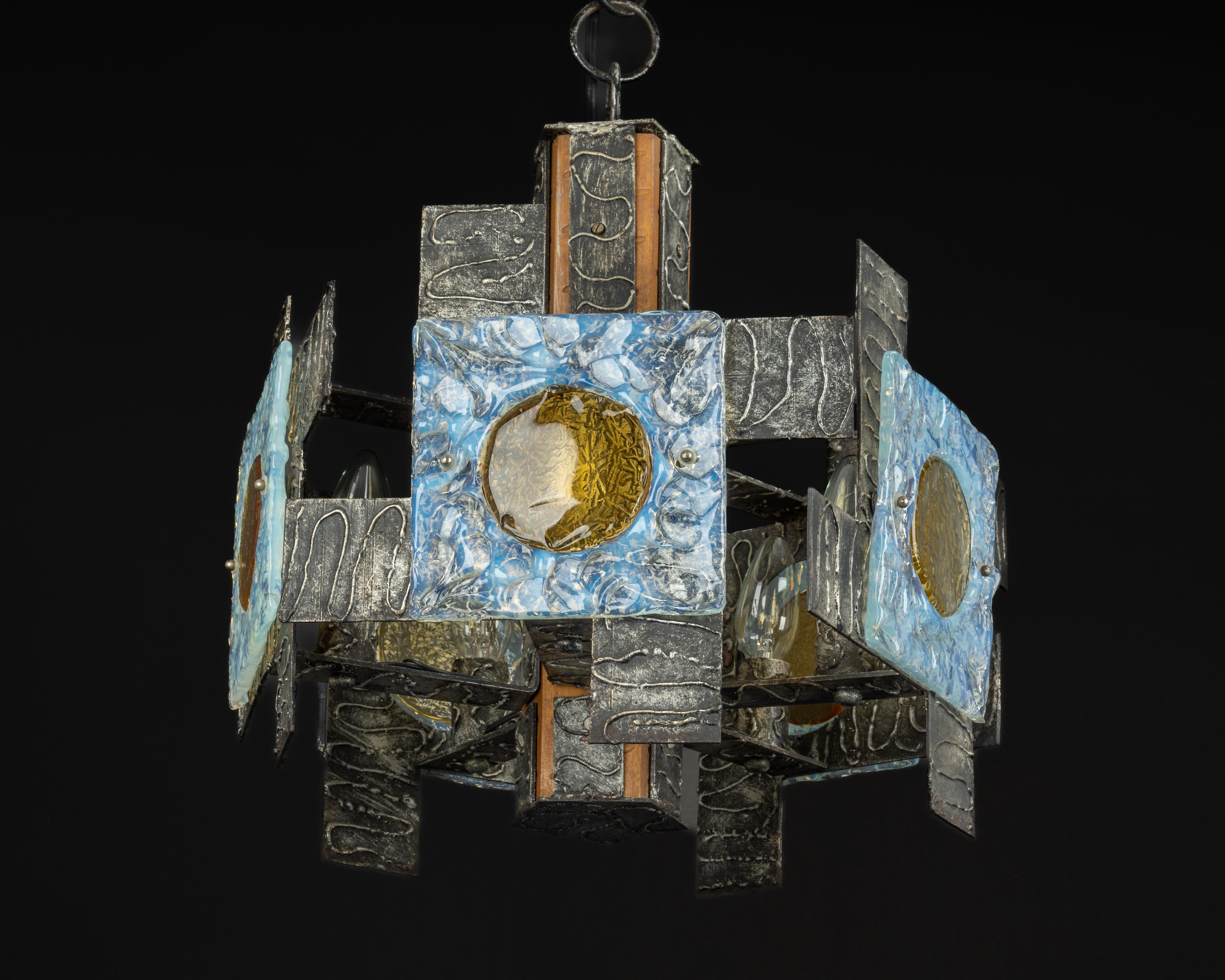 Brutalist Iron Murano Glass Pendant, Italy, 1970s For Sale 5