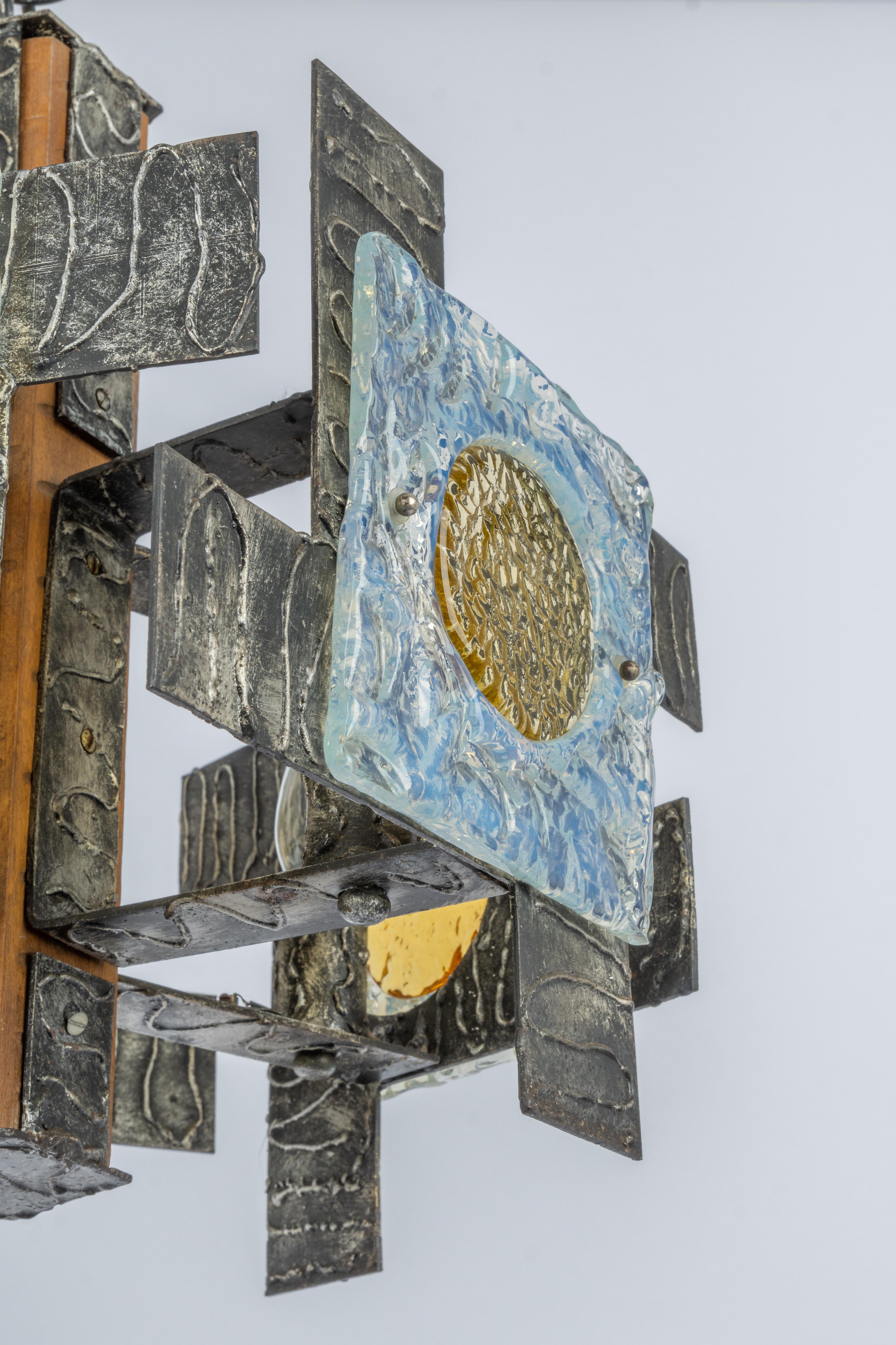 Brutalist Iron Murano Glass Pendant, Italy, 1970s In Good Condition For Sale In Aachen, NRW