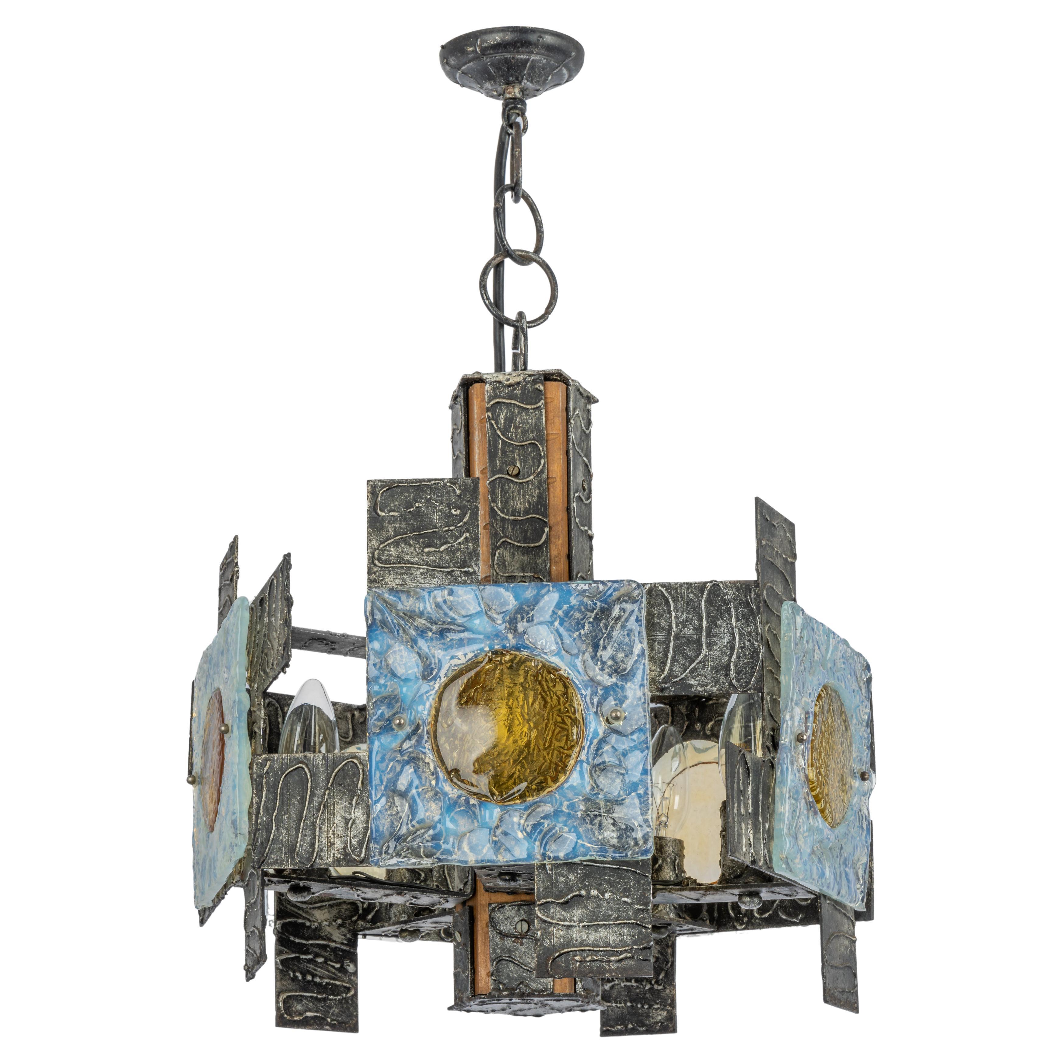 Brutalist Iron Murano Glass Pendant, Italy, 1970s