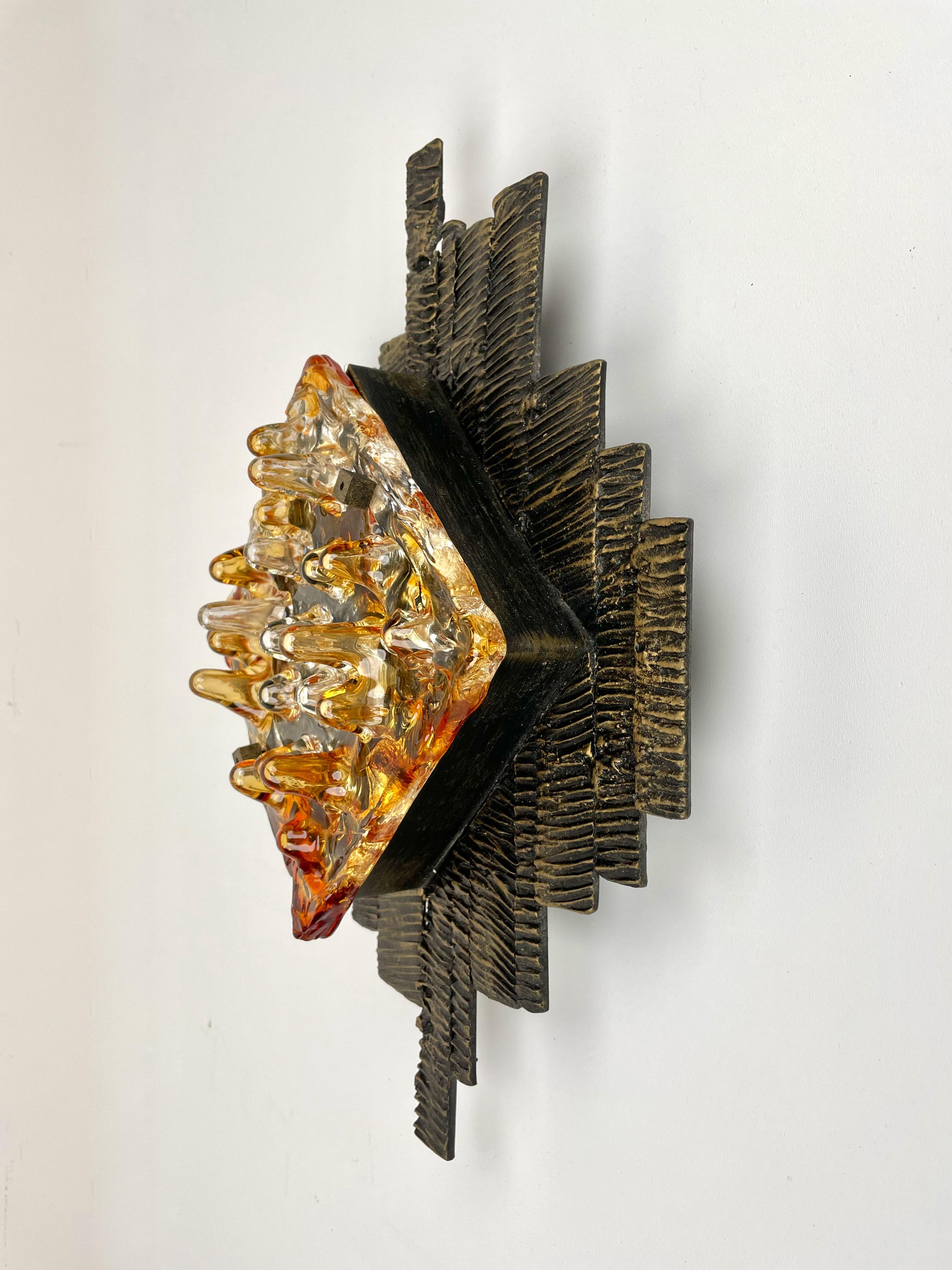 Svedese Applique brutalista in ferro e vetro di Murano di Tom Ahlström & Hans Ehrlich, Svezia, anni '70