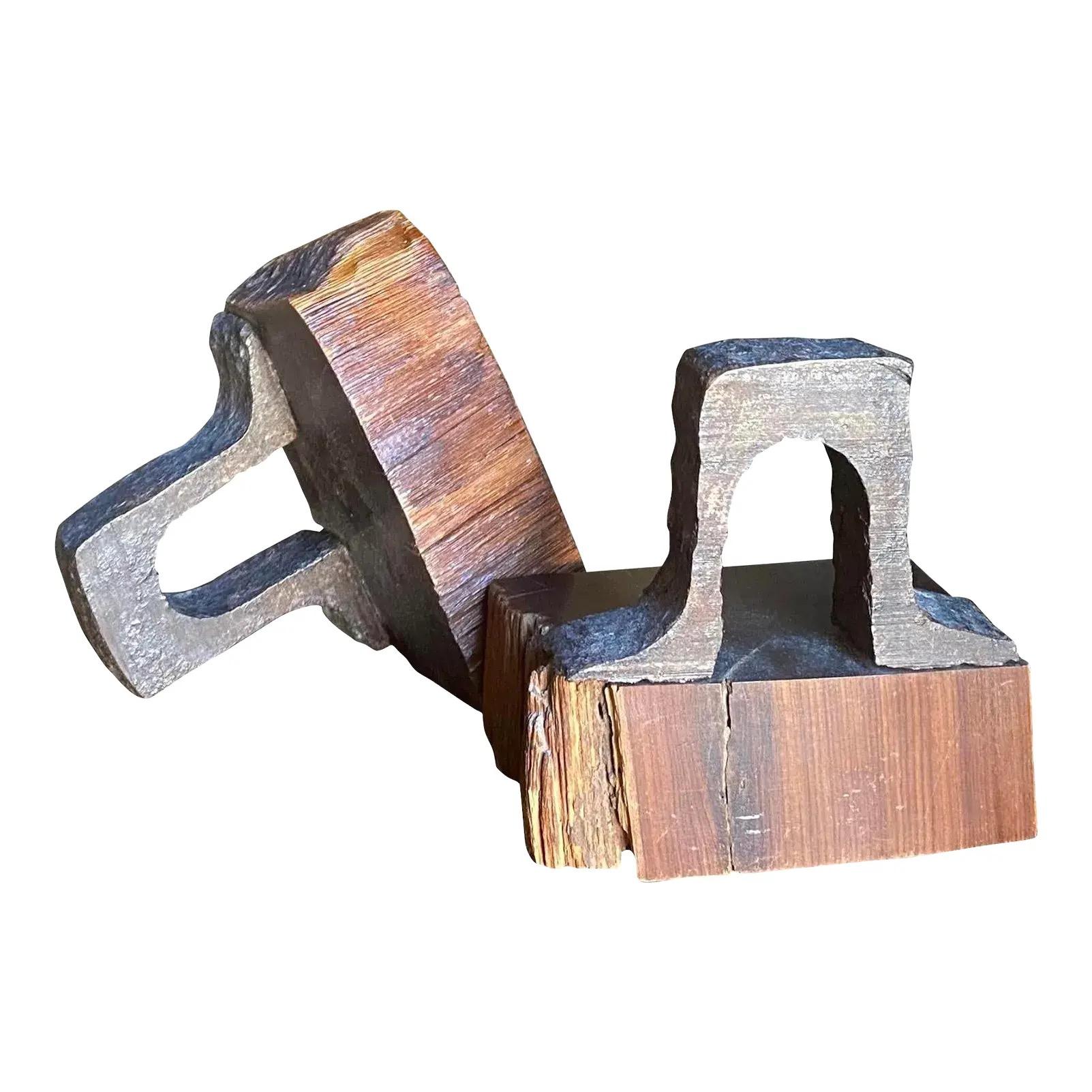 Reggilibri brutalisti in ferro e Wood pietrificato in vendita 1