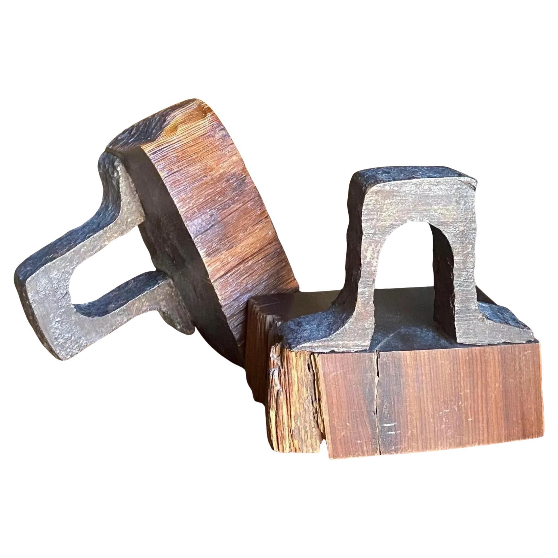 Brutalist Iron + Petrified Wood Bookends
