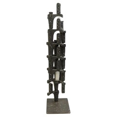 1970s Brutalist Iron Candleholder Sculpture, Vertical Architectural Form
