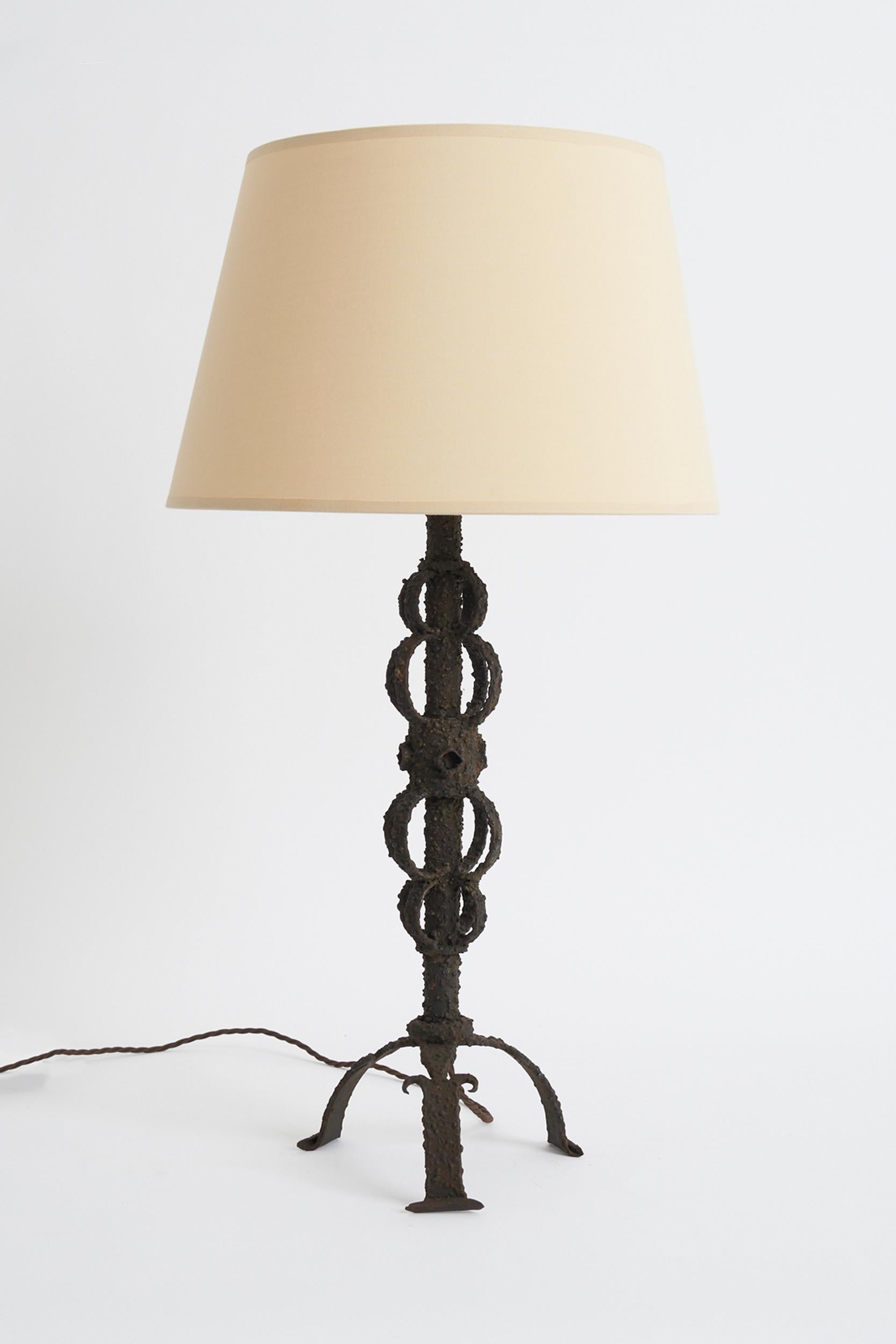 Mid-Century Modern Brutalist Iron Table Lamp