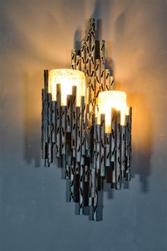 Brutalist Iron Wall Lamp Sconce from Marcello Fantoni, Italy, 1960s