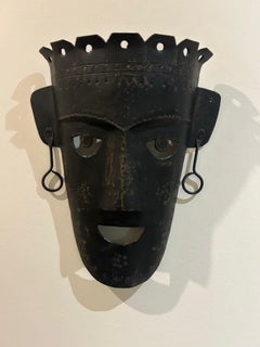 Brutalist Iron Wall Mask, Handcrafted, Mid-20th Century, France