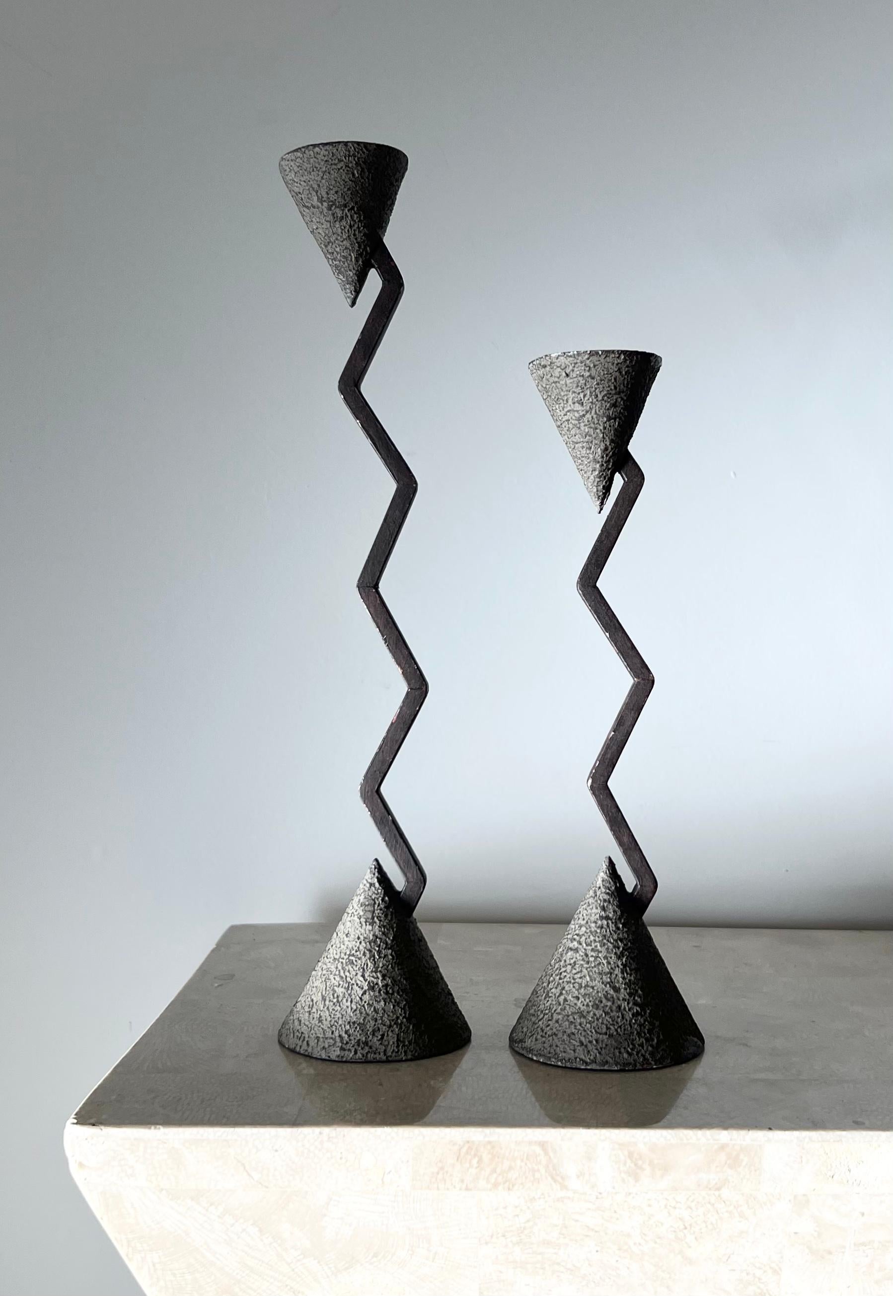 Brutalist Iron Zigzag Candlesticks, 1990s, a Pair  10