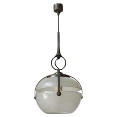 Brutalist Italian 1960s Nickel and Pressed Glass Ceiling Lamp