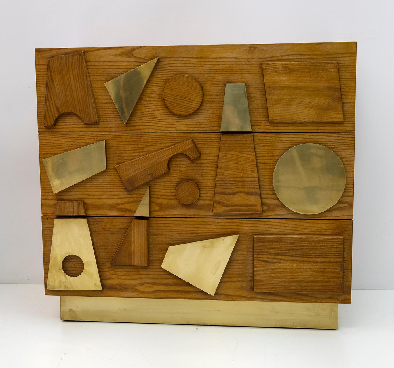 Brutalist Italian Ash Tree and Brass Chests of Drawers, Two For Sale 2