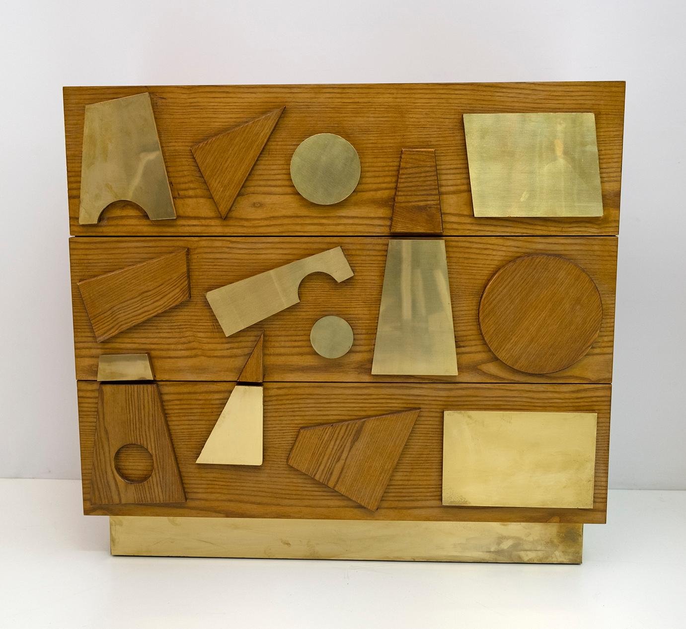 Brutalist Italian Ash Tree and Brass Chests of Drawers, Two For Sale 3
