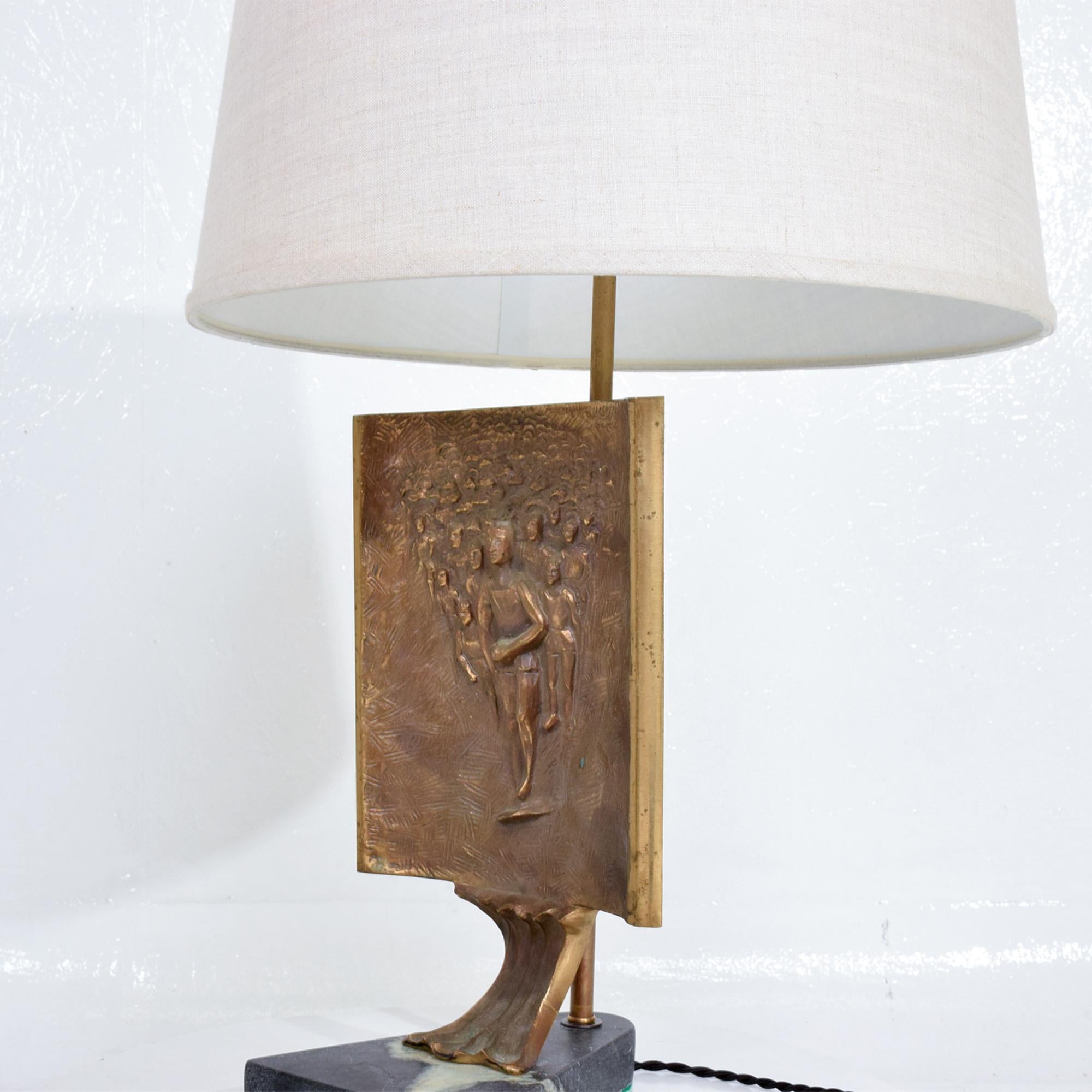 Brutalist Italian Bronze Sculpture Table Lamp Green Marble Base, Italy, 1960s 3