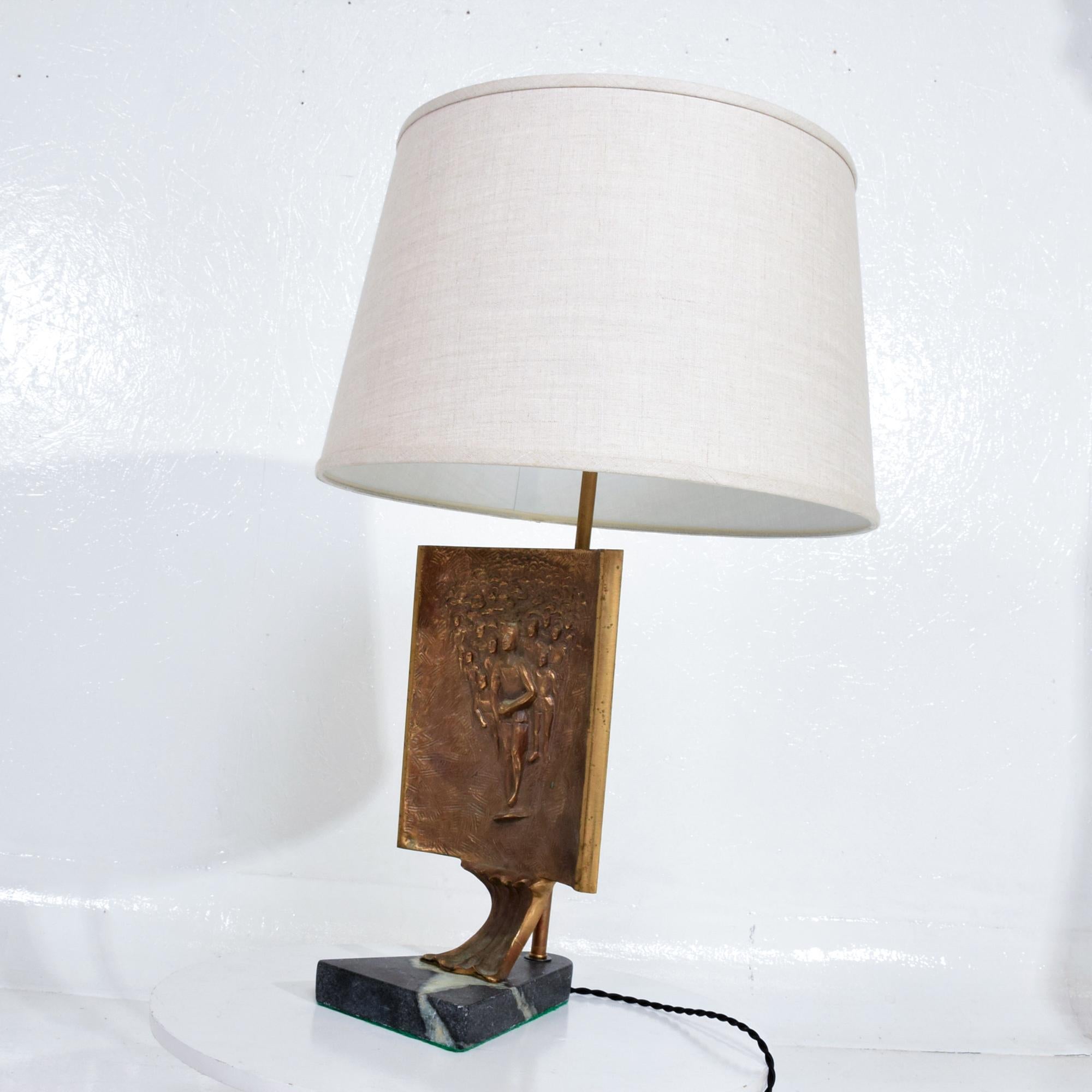 Brutalist Italian Bronze Sculpture Table Lamp Green Marble Base, Italy, 1960s 4