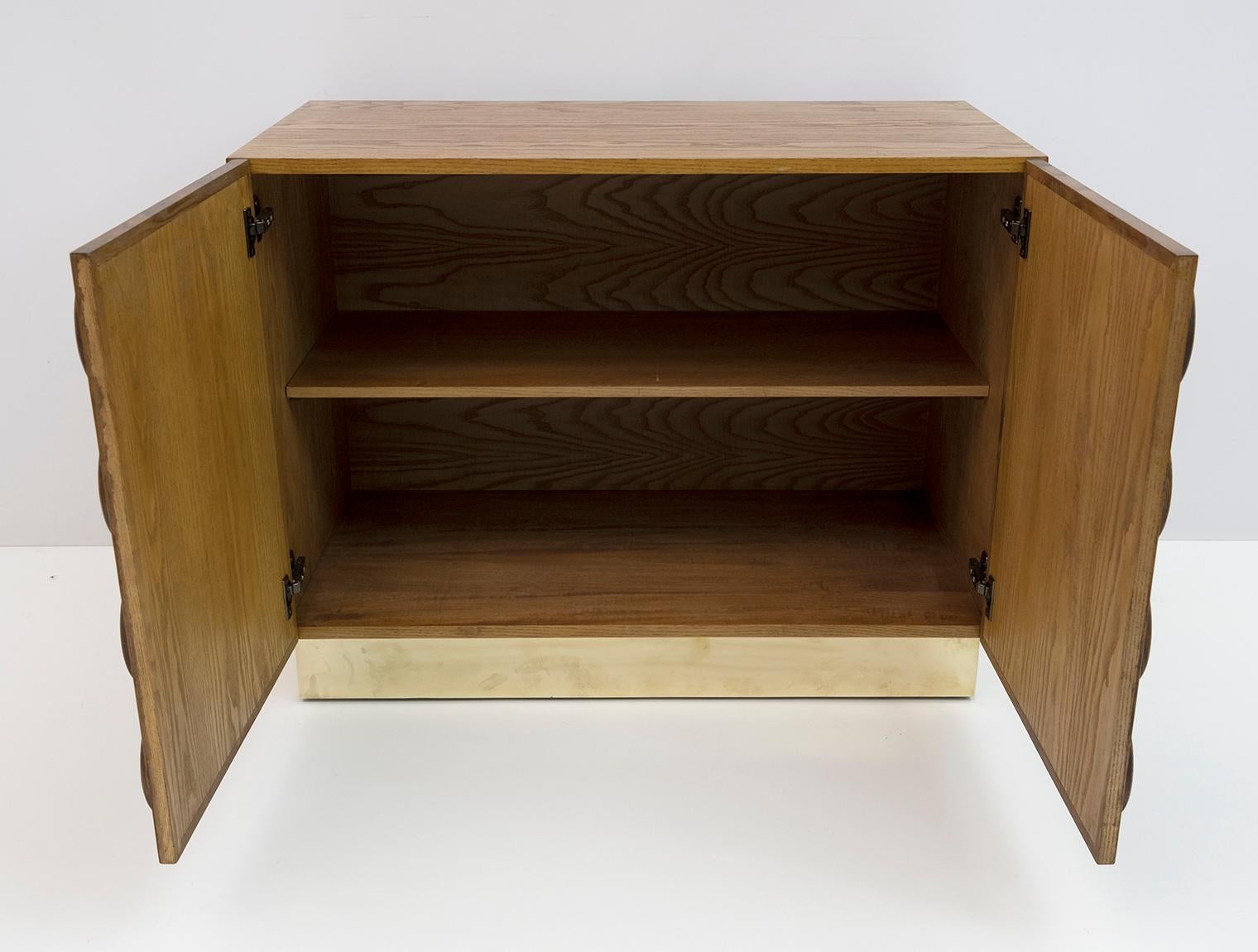 Brutalist Italian Chestnut Wood and Brass Bar Cabinet, 1970s 6