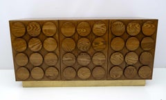 Brutalist Italian Chestnut Wood and Brass Bar Cabinet, 1970s