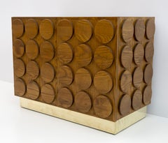 Brutalist Italian Chestnut Wood and Brass Bar Cabinet, 1970s