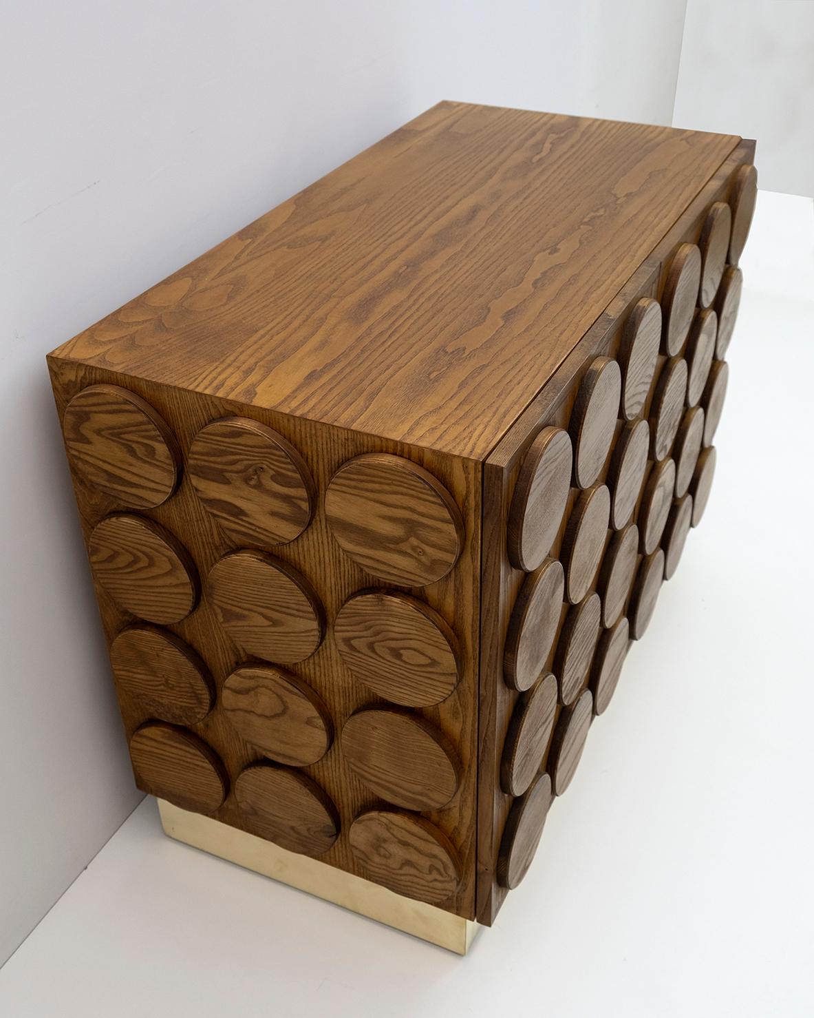 Brutalist Italian Chestnut Wood and Brass Bar Cabinet, 1970s 2
