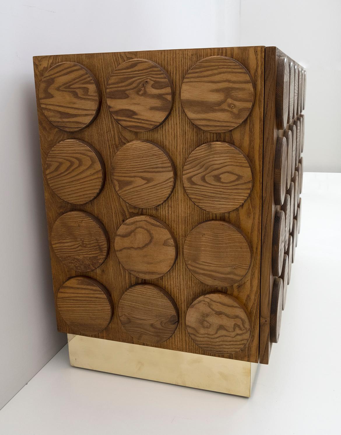 Brutalist Italian Chestnut Wood and Brass Bar Cabinet, 1970s 3