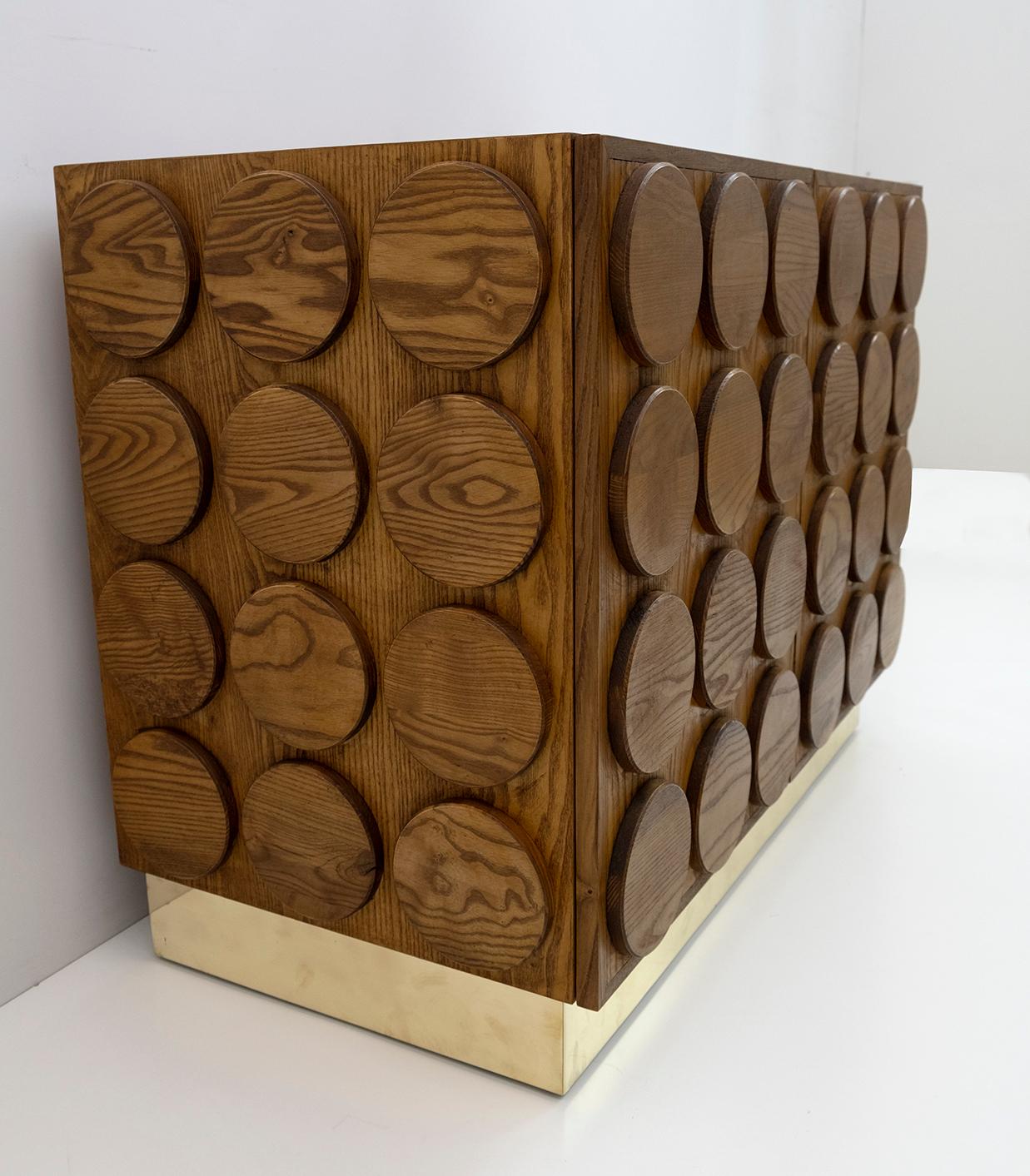 Brutalist Italian Chestnut Wood and Brass Bar Cabinet, 1970s 4