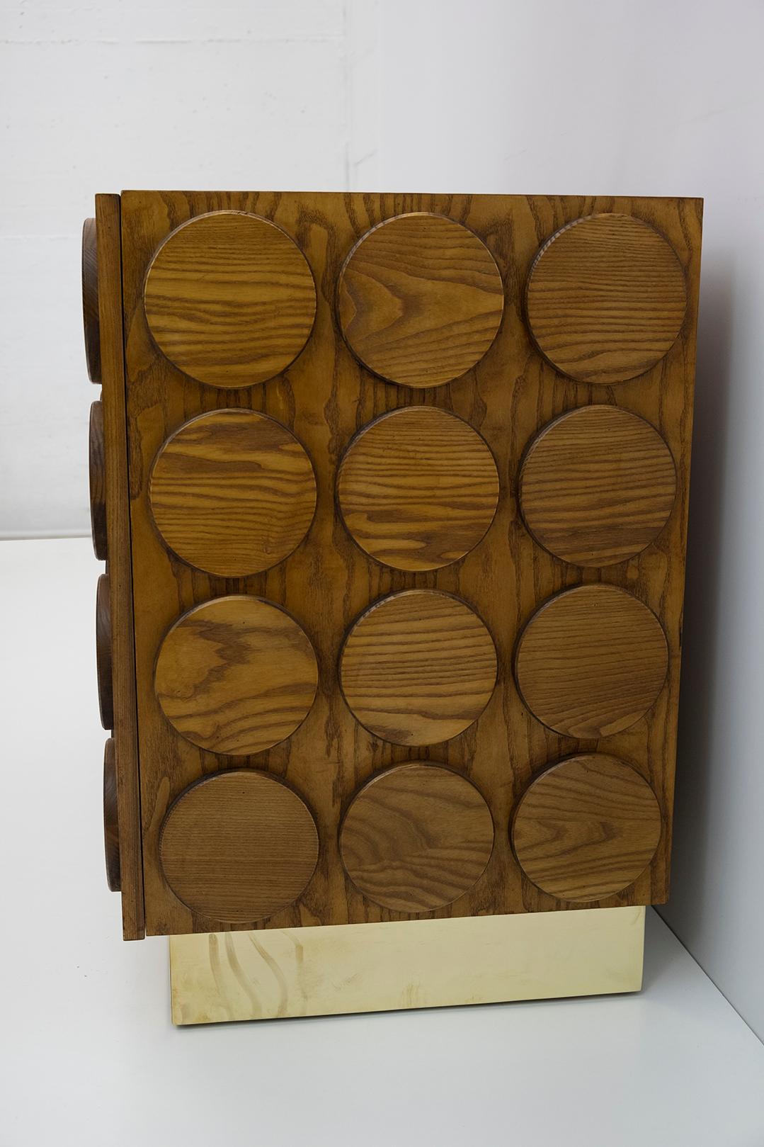 Brutalist Italian Chestnut Wood and Brass Bar Cabinet, 1970s 5