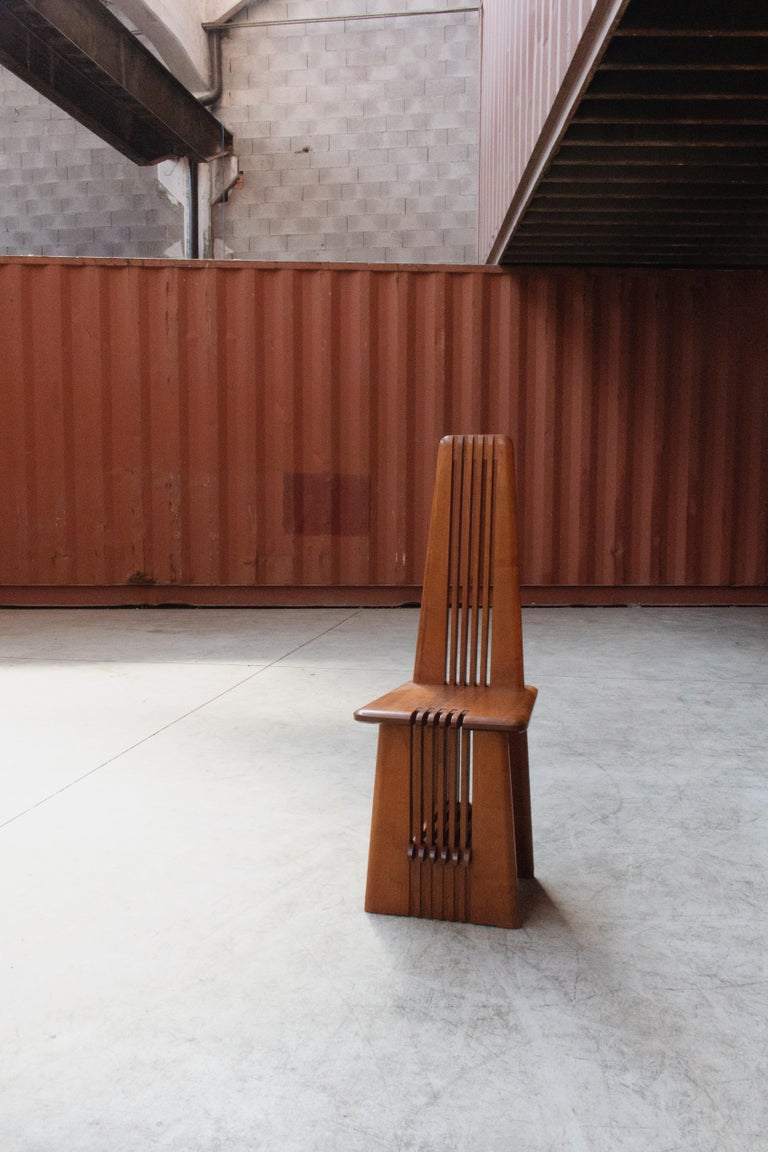 Brutalist Dining Chairs in Walnut, Italy, 1970's, Set of 8 For Sale 7