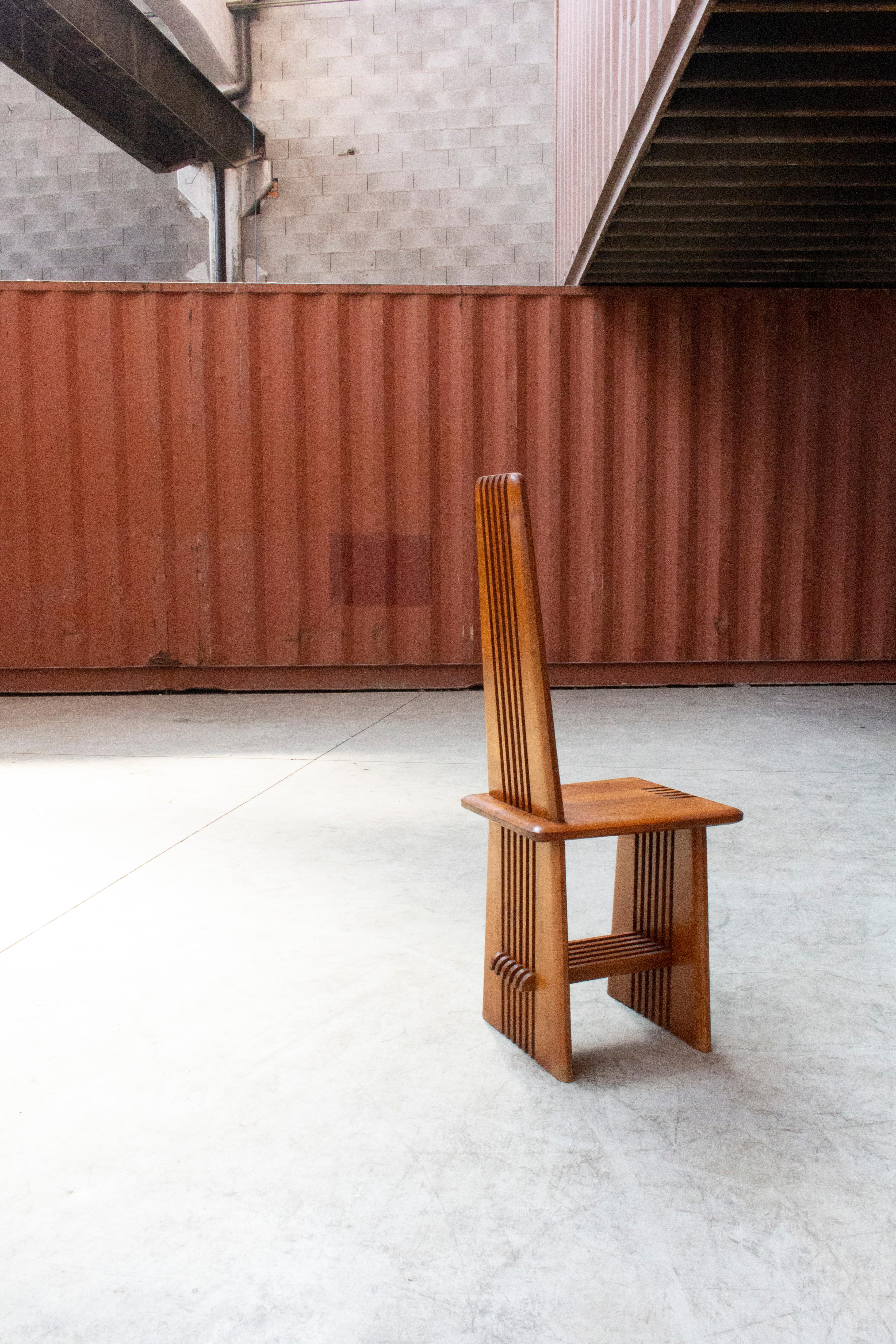 Brutalist Dining Chairs in Walnut, Italy, 1970's, Set of 8 10