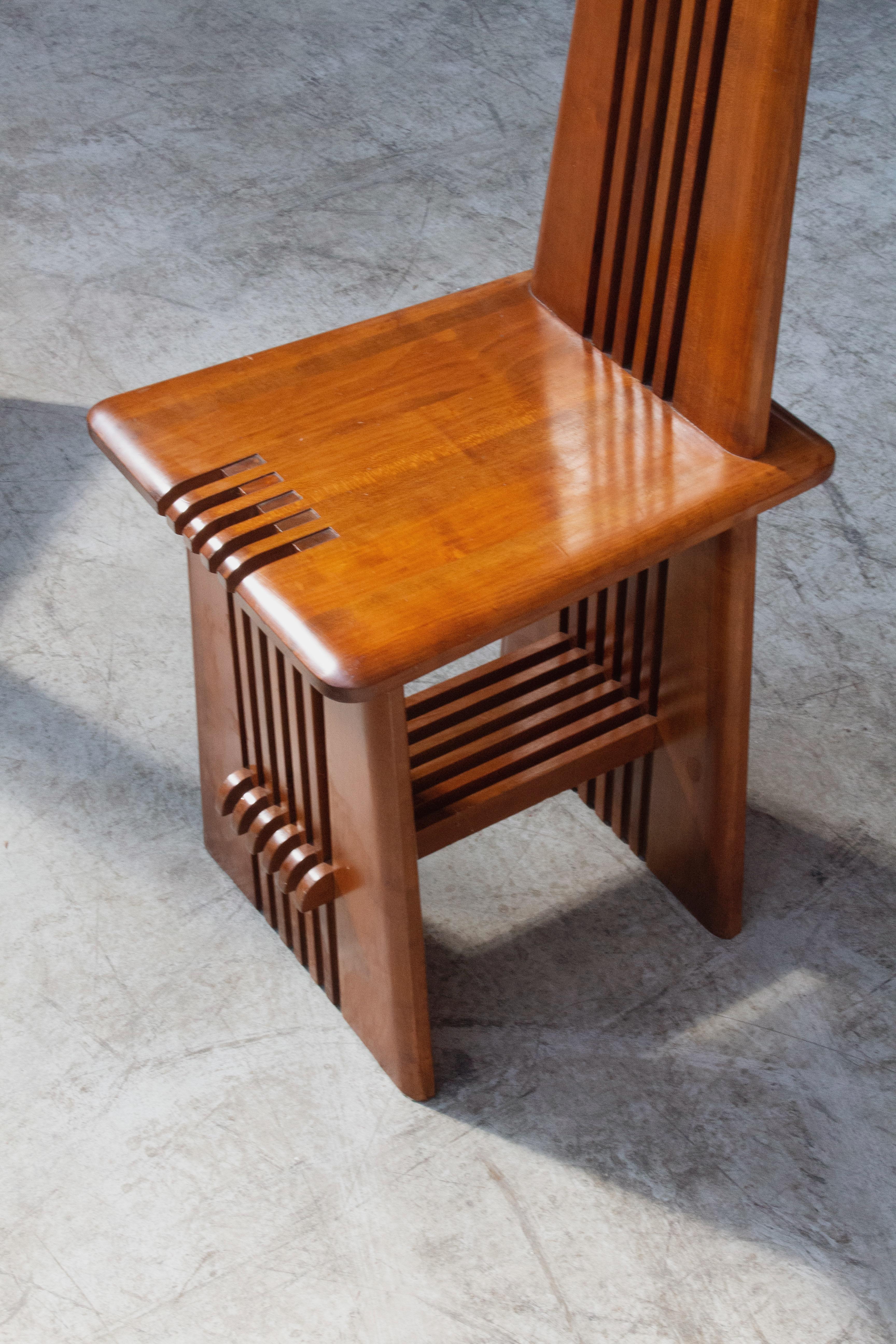 Italian Brutalist Dining Chairs in Walnut, Italy, 1970's, Set of 8