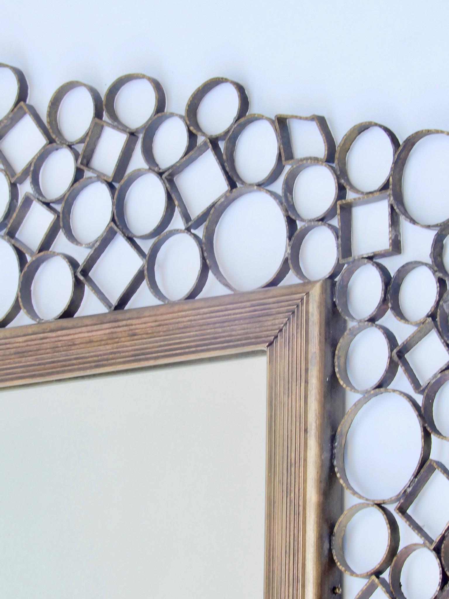 Brutalist  Brass Frame Italian Mirror, 1960s In Good Condition For Sale In London, GB