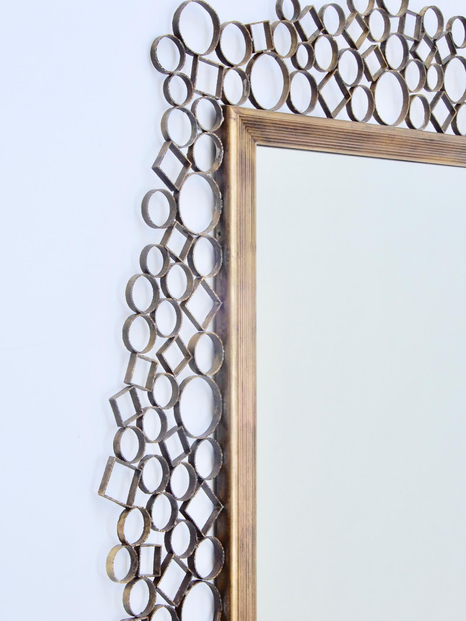 Mid-20th Century Brutalist  Brass Frame Italian Mirror, 1960s For Sale