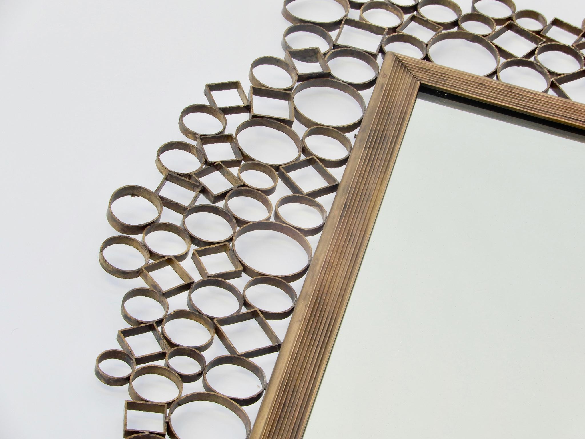 Brutalist  Brass Frame Italian Mirror, 1960s For Sale 2