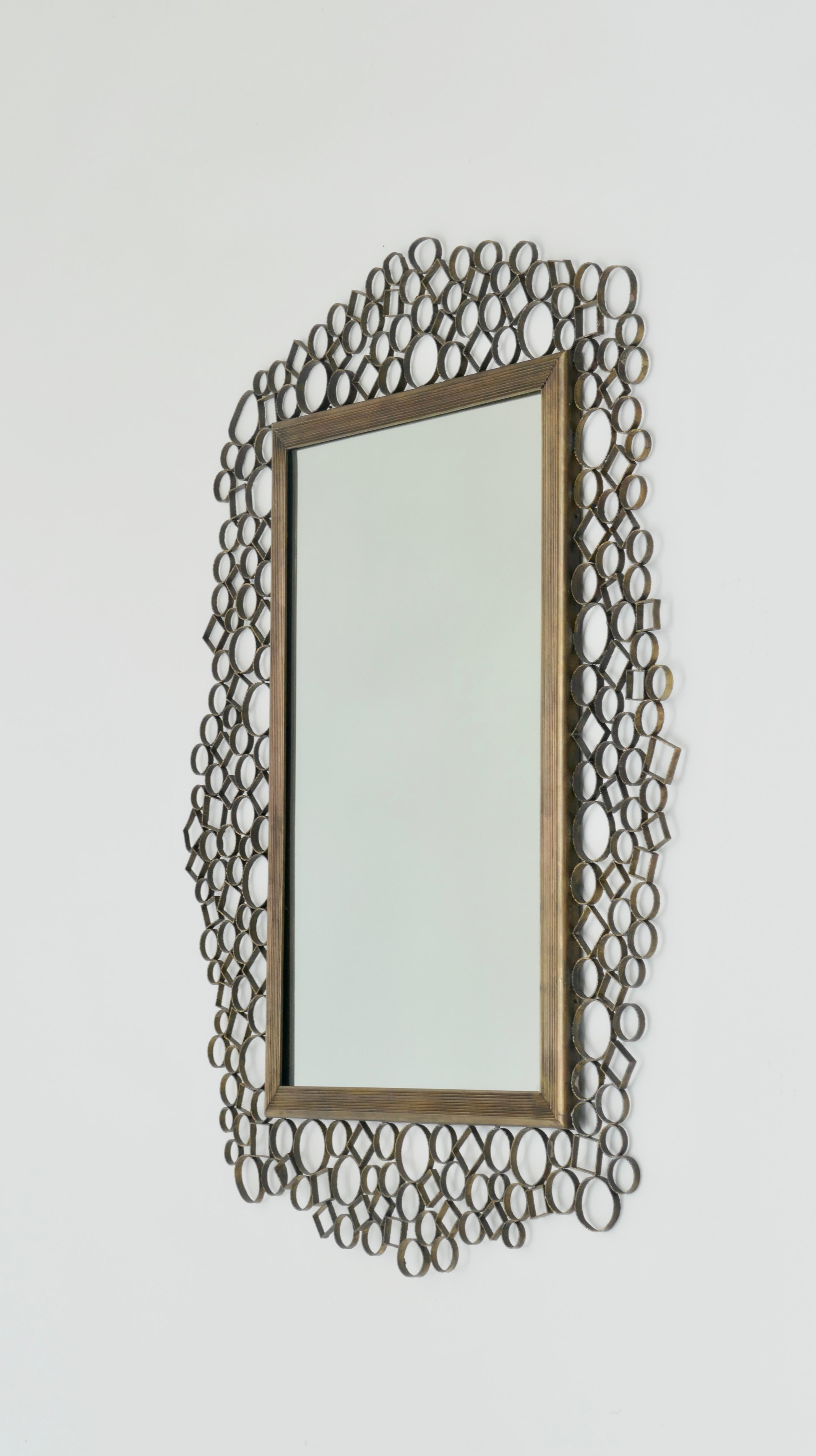 Brutalist  Brass Frame Italian Mirror, 1960s For Sale 4