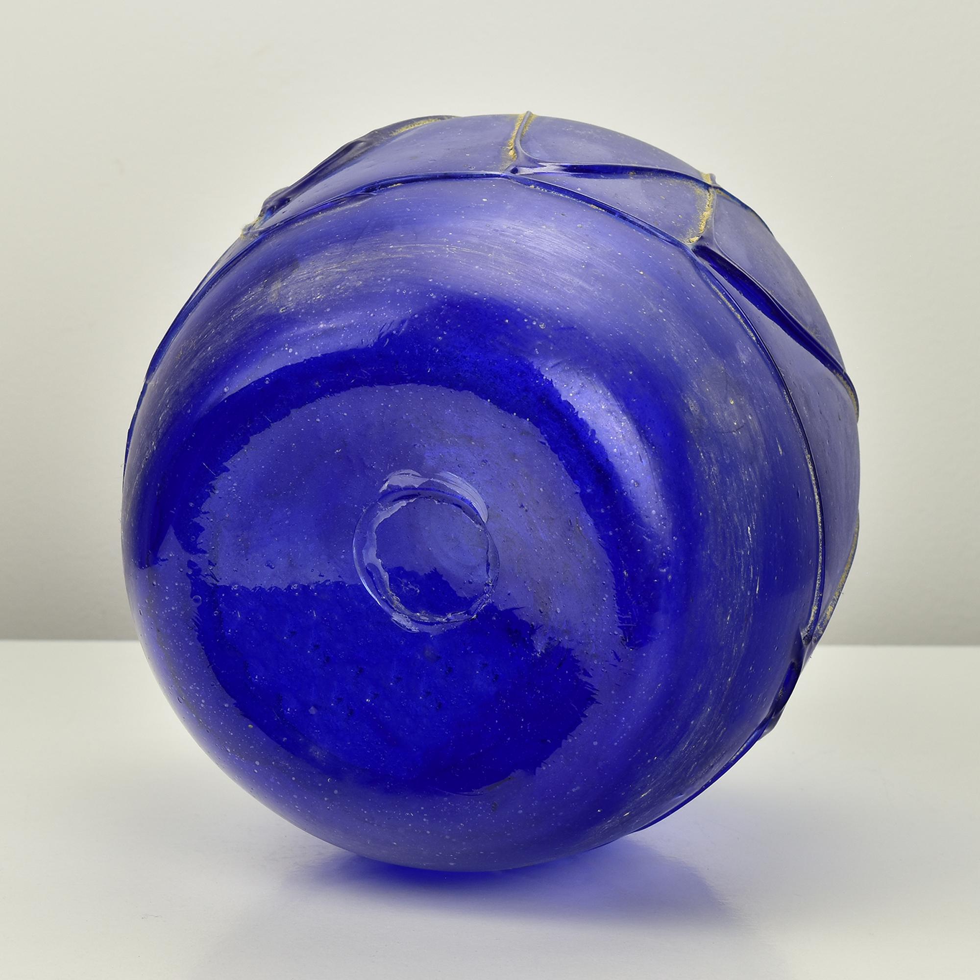Brutalist Italian Murano Blue Scavo Vase Roman Amphora Style Italian Art Glass For Sale 1