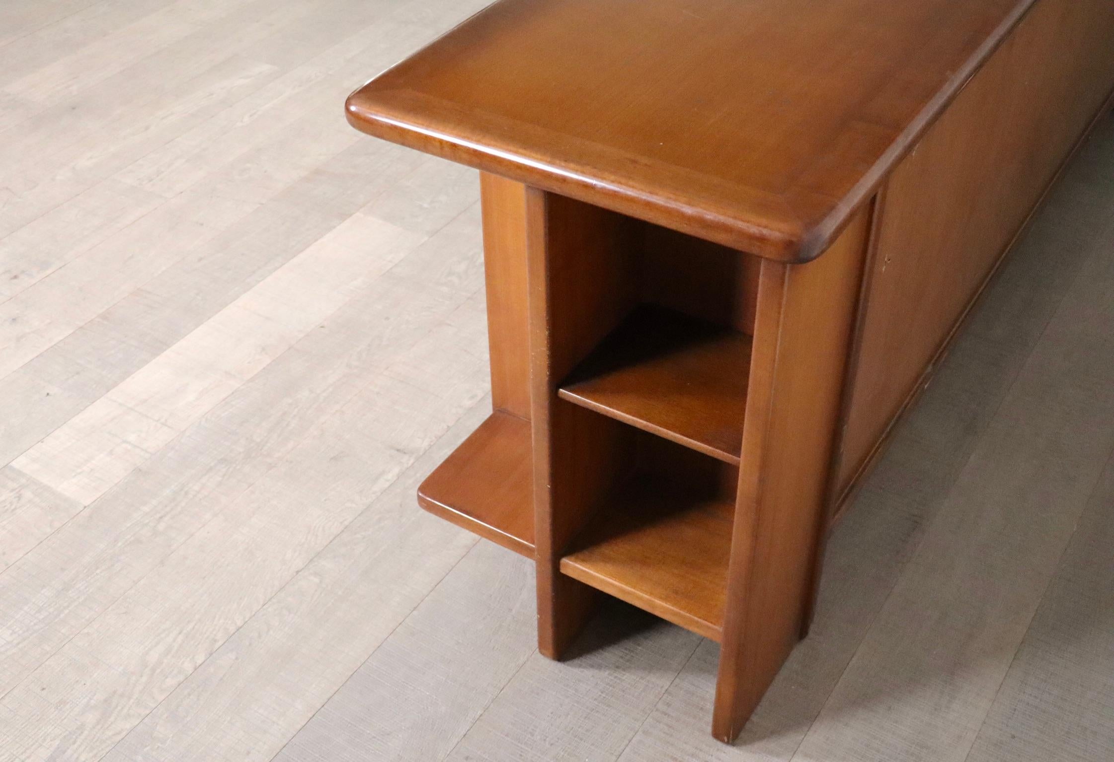 Mid-20th Century Brutalist Italian Sideboard with Graphical Doors in Walnut 1970s For Sale