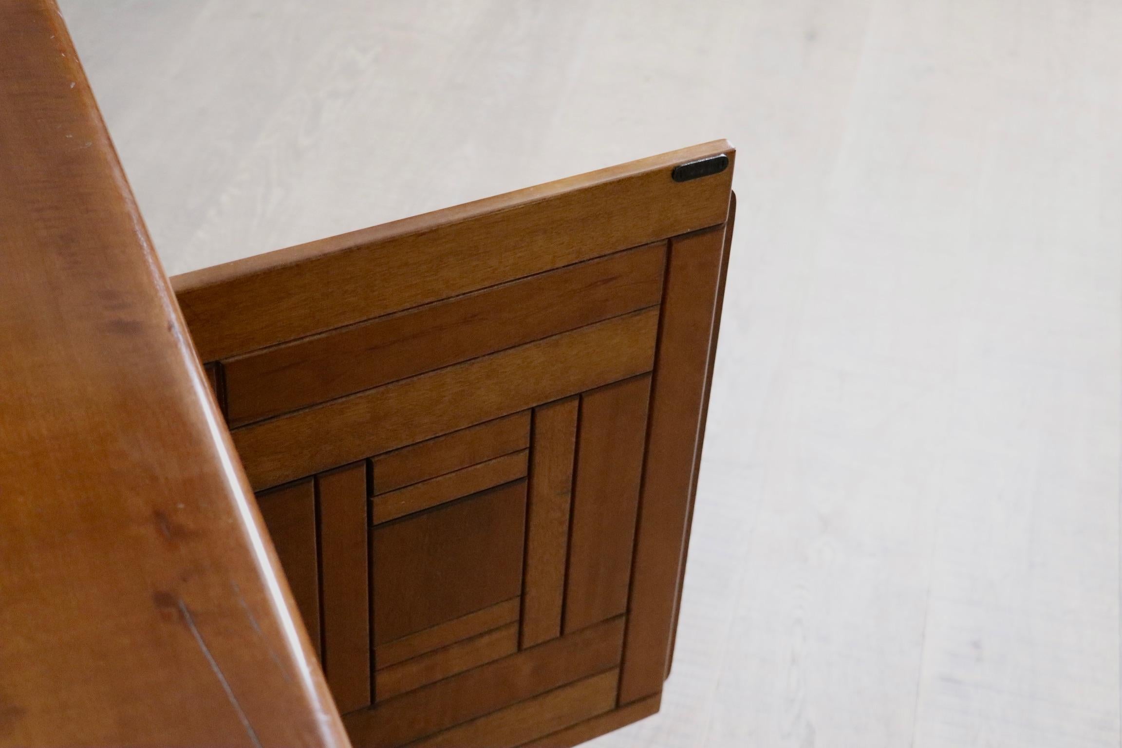 Brutalist Italian Sideboard with Graphical Doors in Walnut 1970s For Sale 5