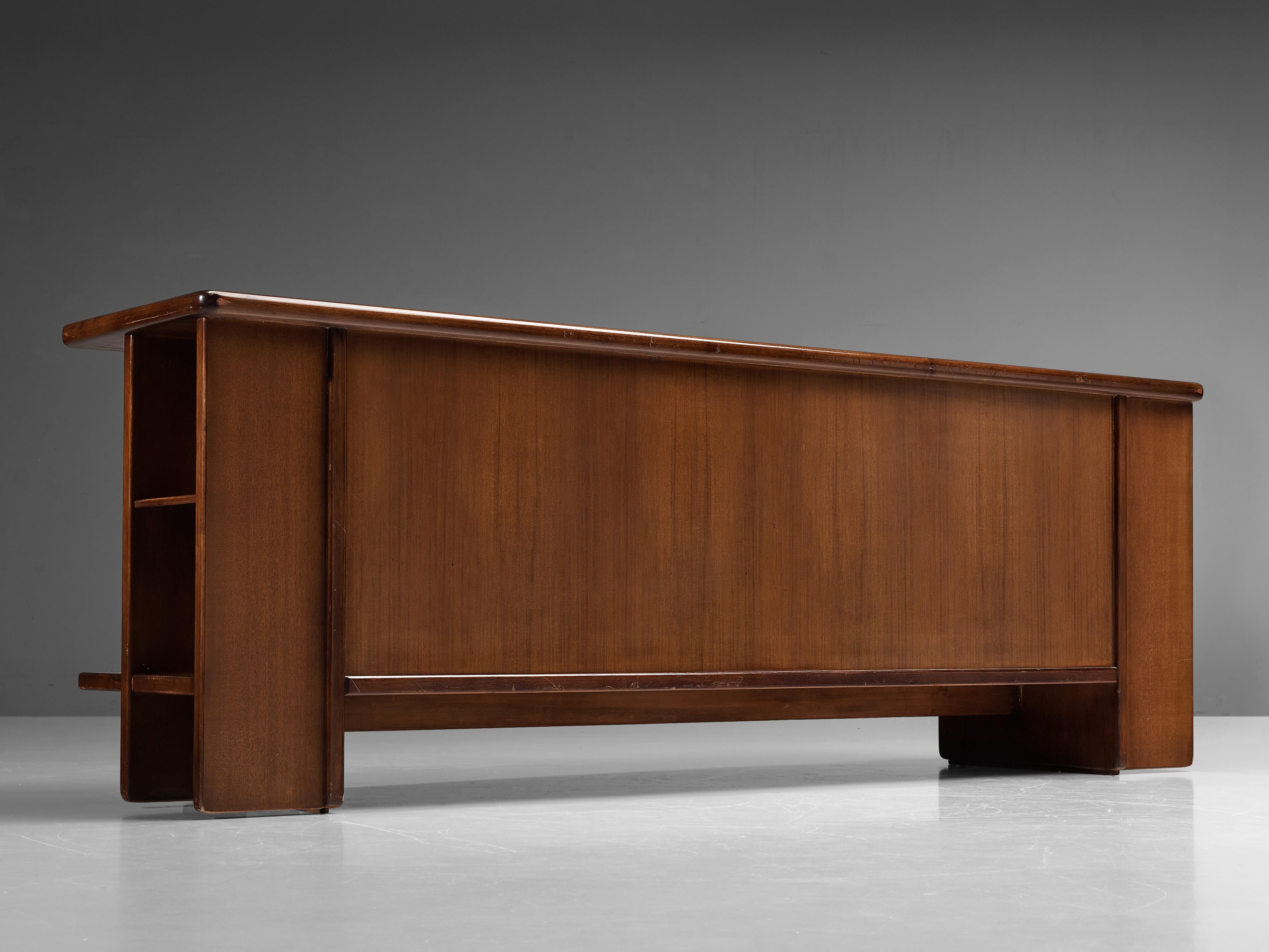 Brutalist Italian Sideboard with Graphical Doors in Walnut 5