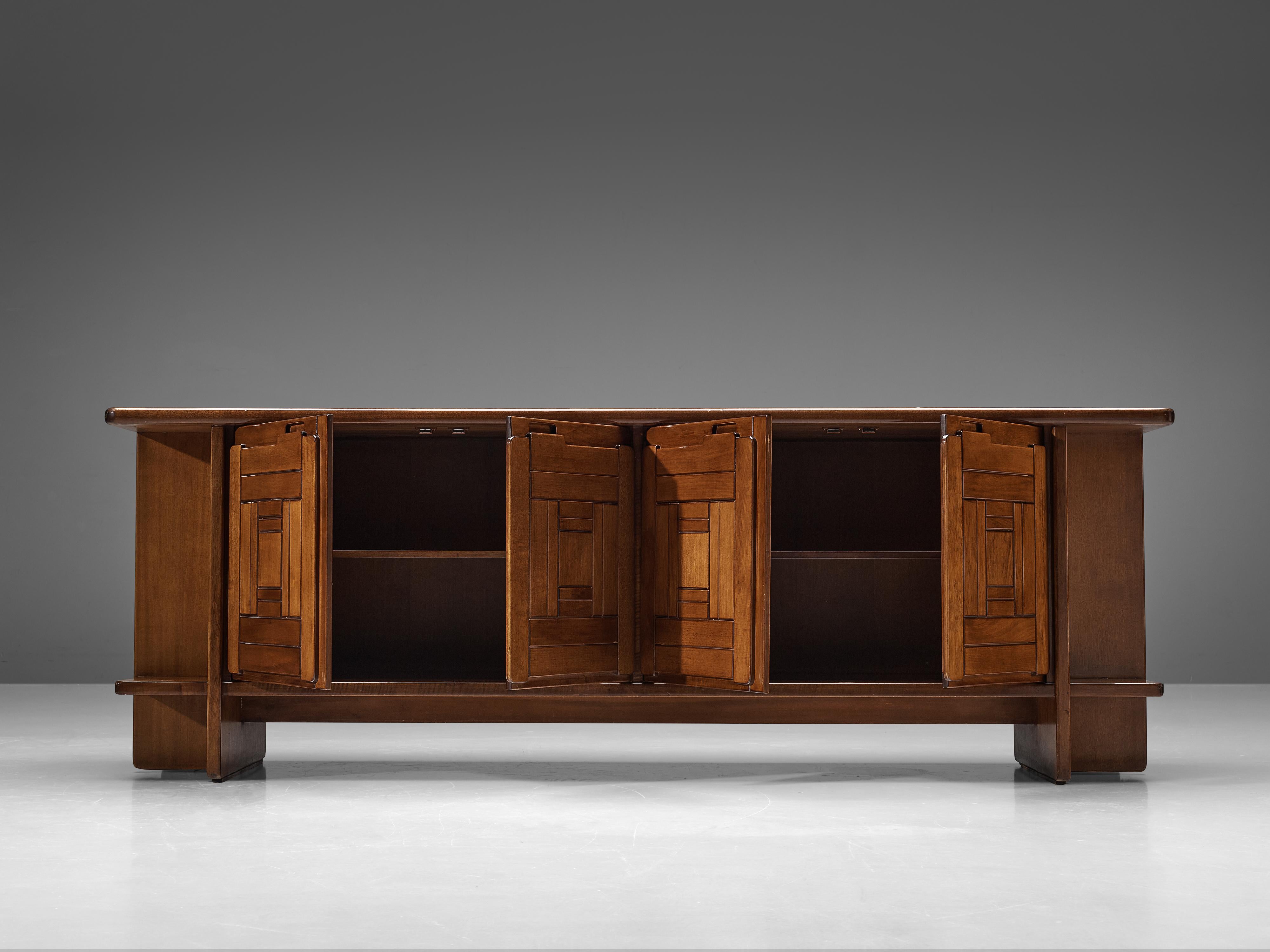 Brutalist Italian Sideboard with Graphical Doors in Walnut 7