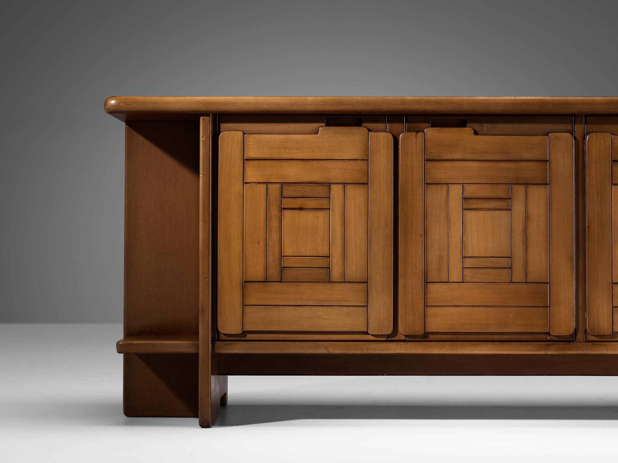 Late 20th Century Brutalist Italian Sideboard with Graphical Doors in Walnut