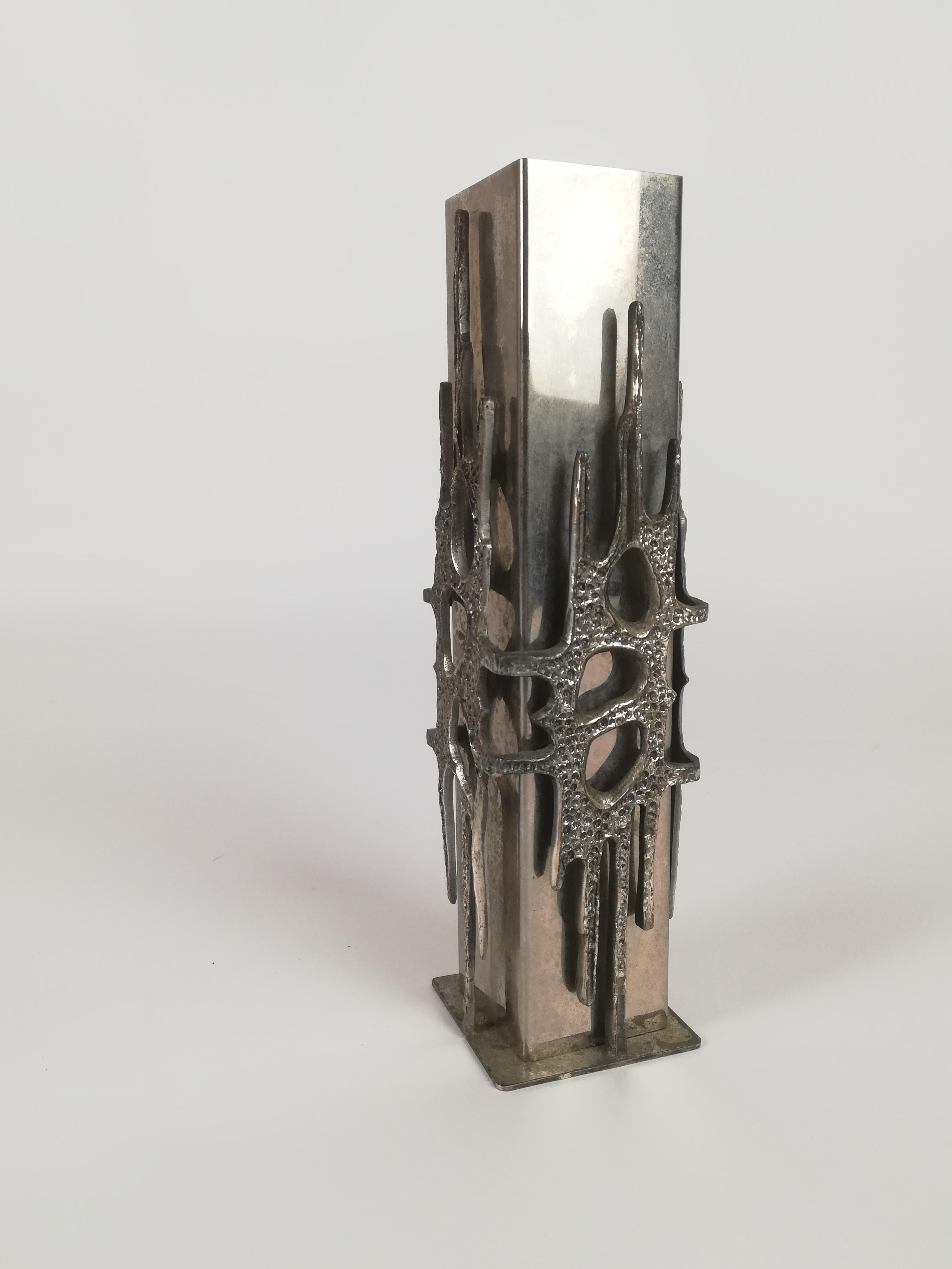Brutalist Italian Steel Vase in the Style of Luciano Frigerio, Italy 1970s For Sale 2