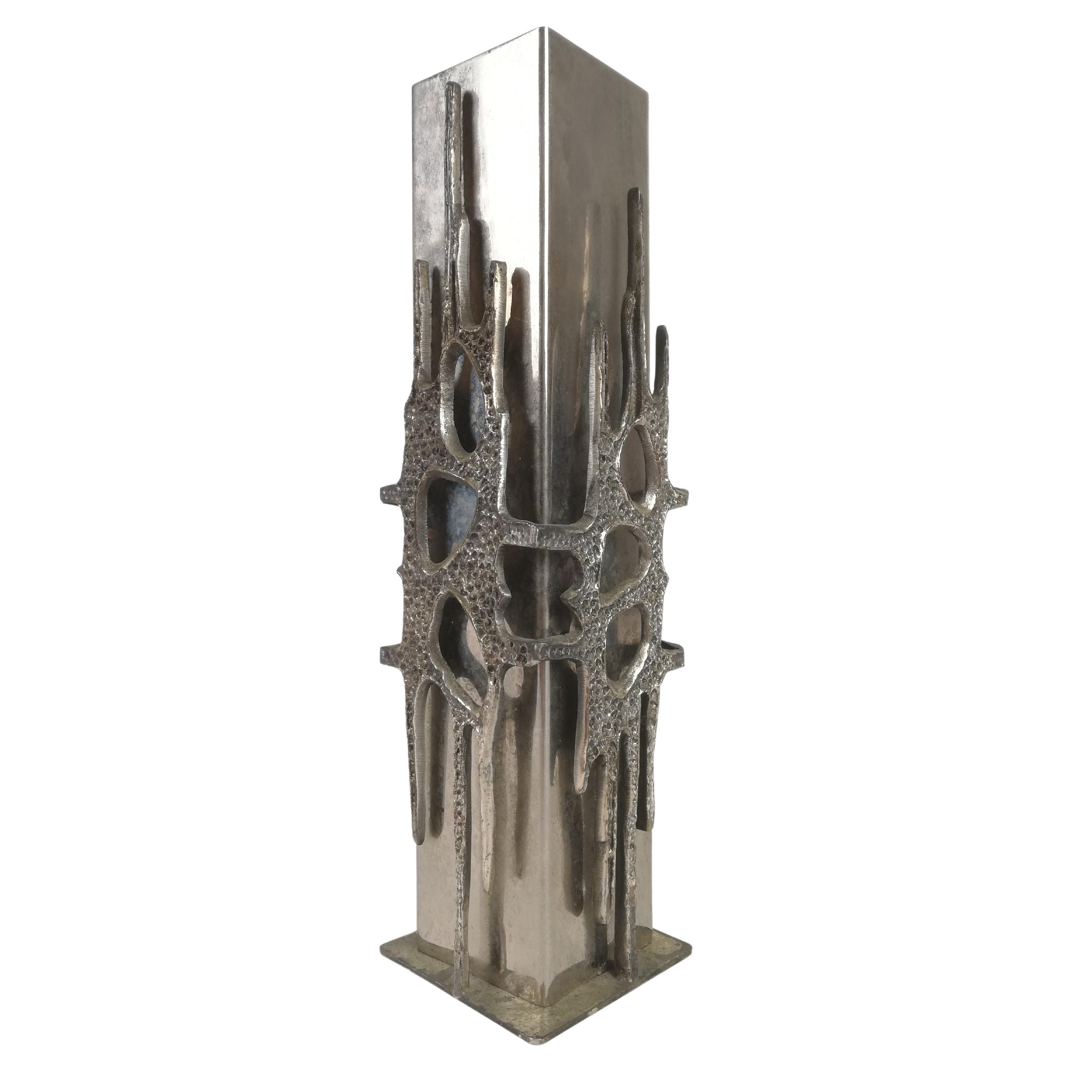 Brutalist Italian Steel Vase in the Style of Luciano Frigerio, Italy 1970s For Sale
