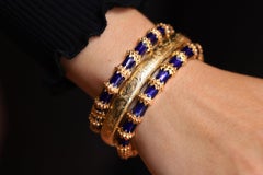 Brutalist Jack Gutschneider 14k Gold Blue Enamel Bangle Bracelet 29.7