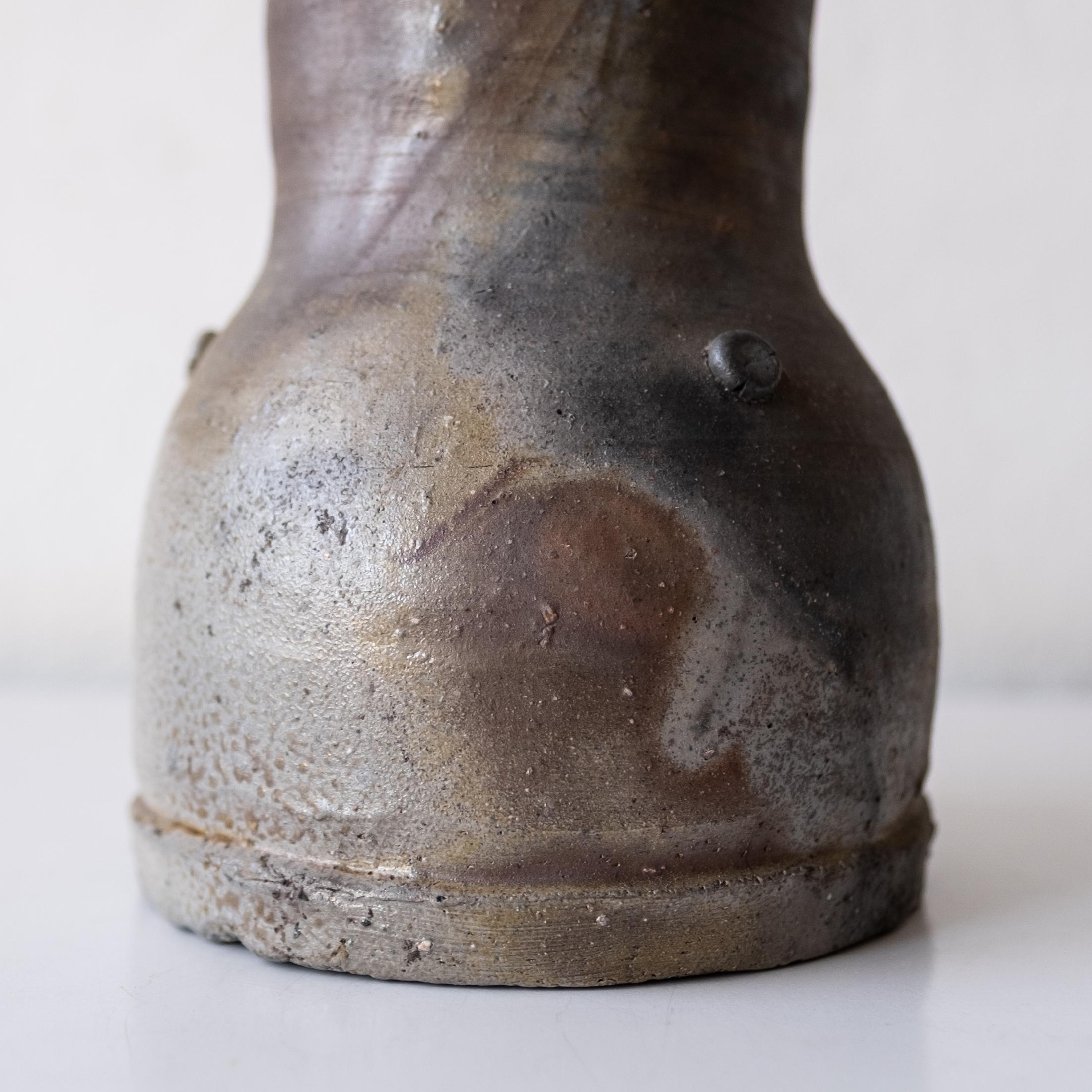 Brutalist Japanese Ceramic Bizen Vase with Signed Presentation Box 7