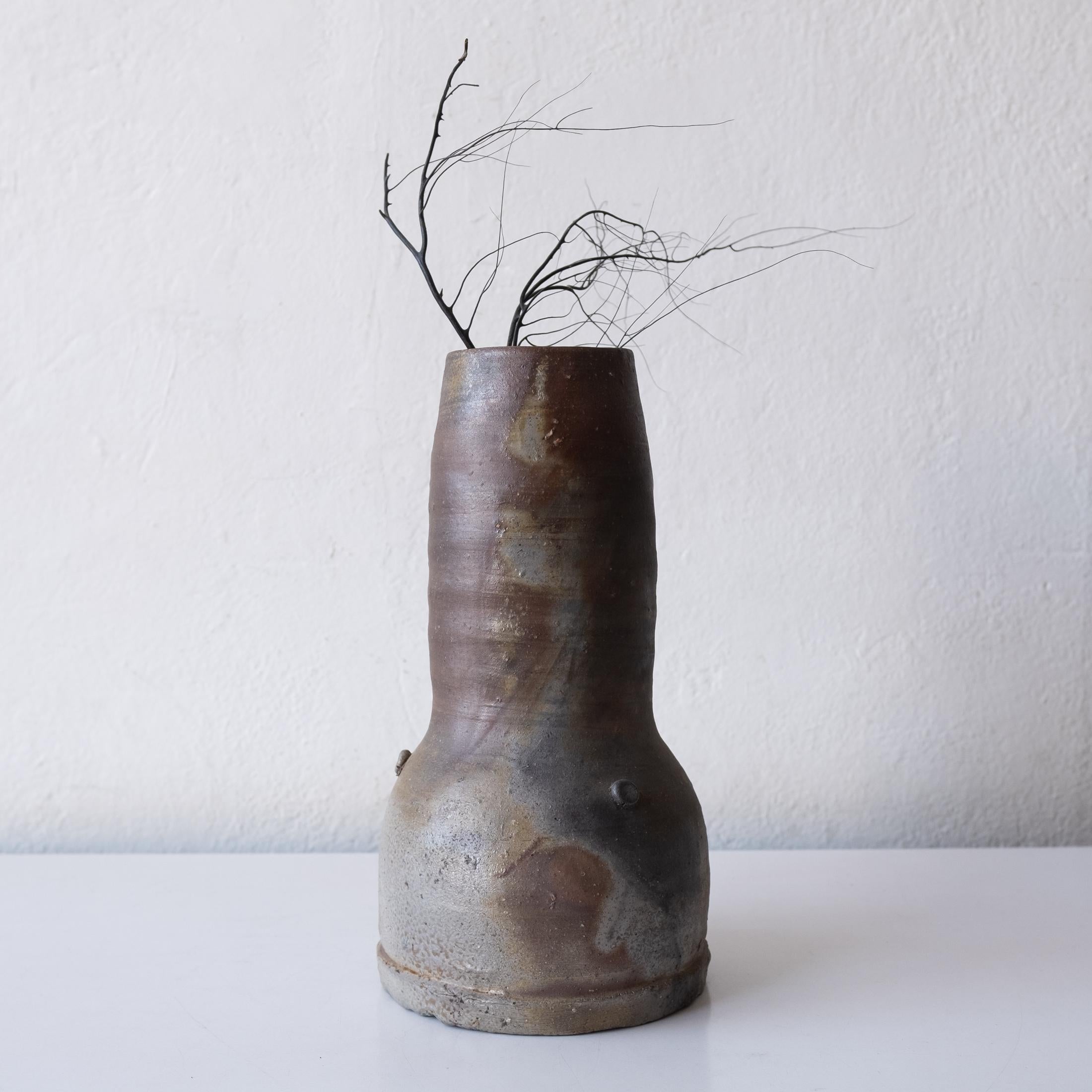 Brutalist Japanese Ceramic Bizen Vase with Signed Presentation Box 10