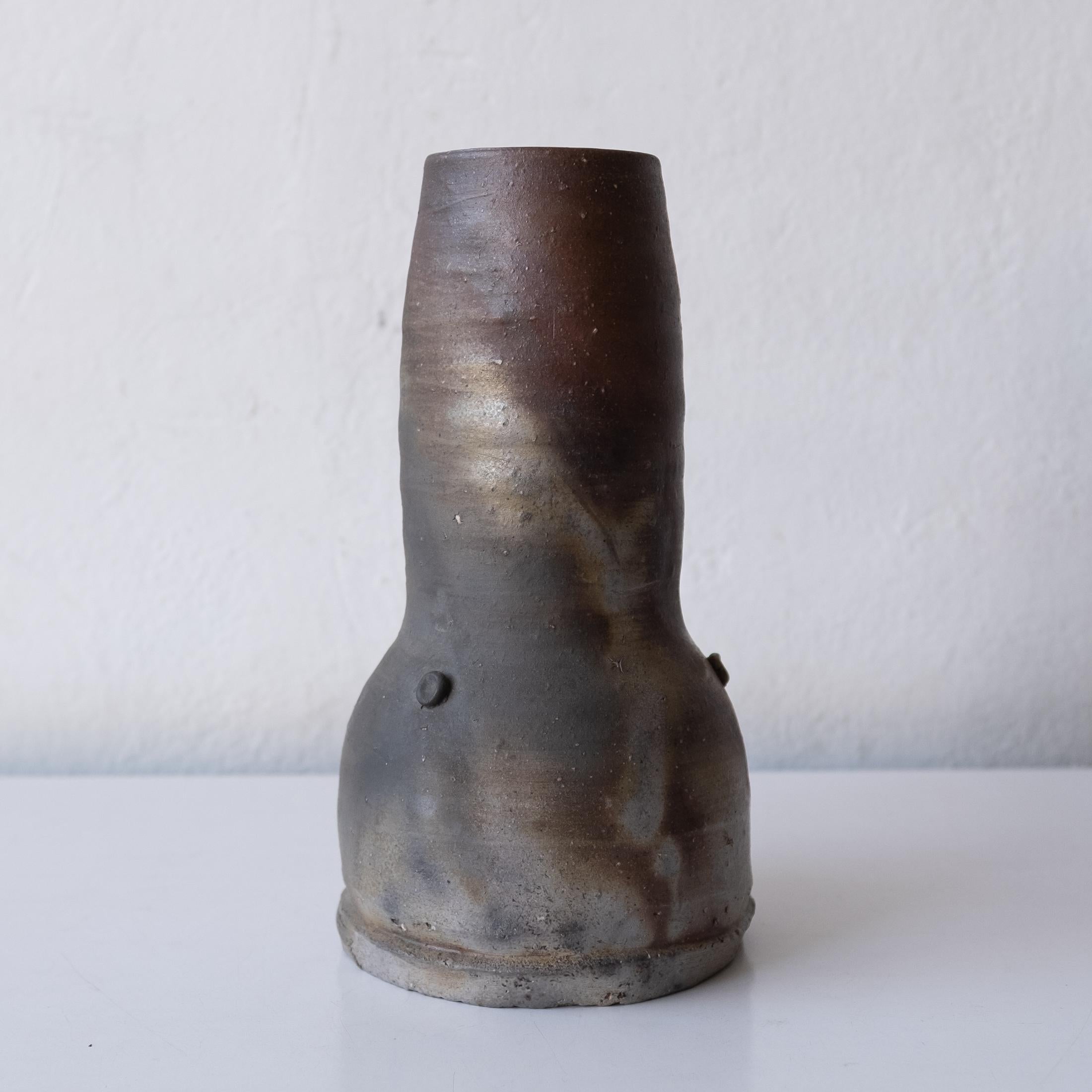 Mid-Century Modern Brutalist Japanese Ceramic Bizen Vase with Signed Presentation Box